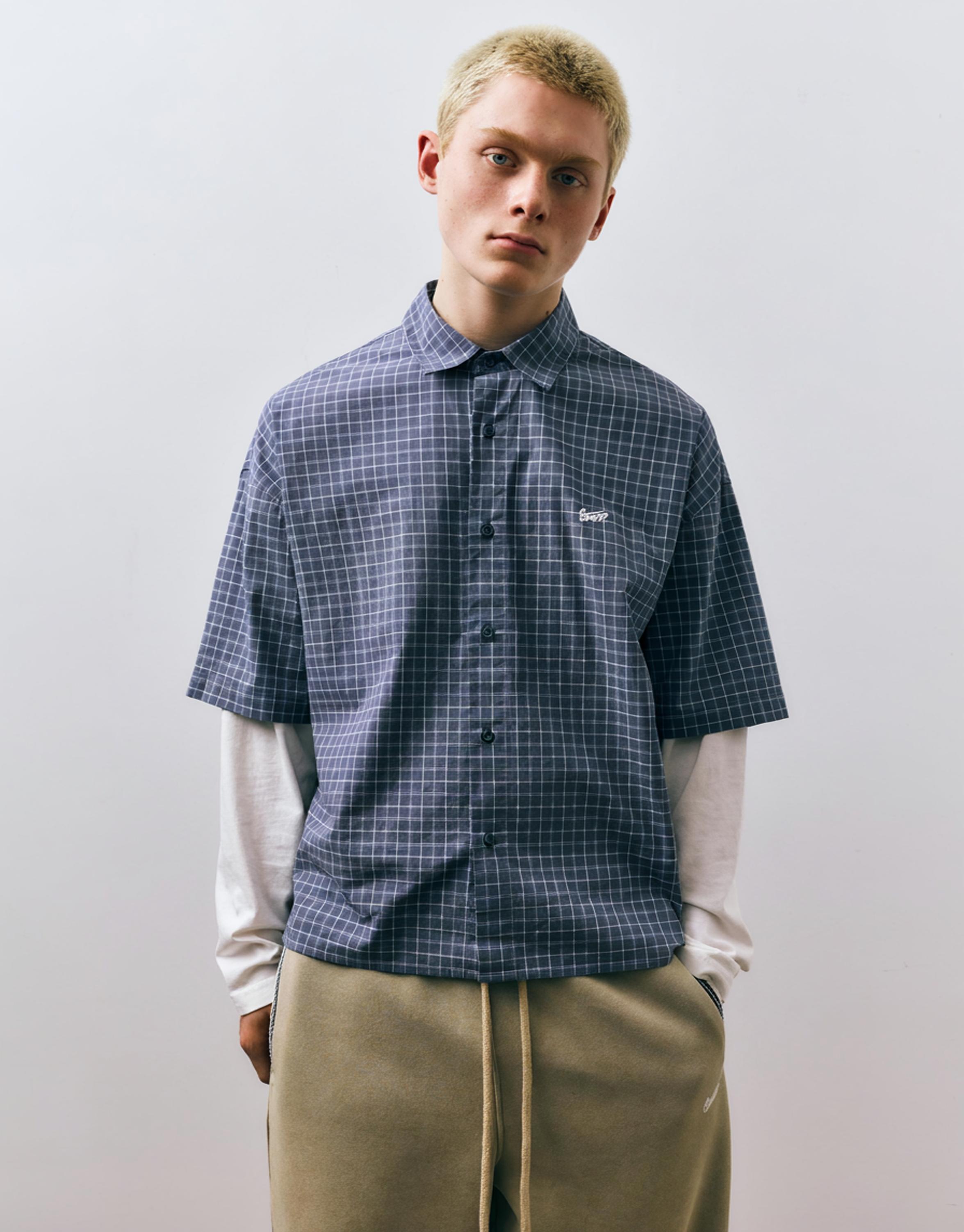 Double-sleeve check shirt — Blue