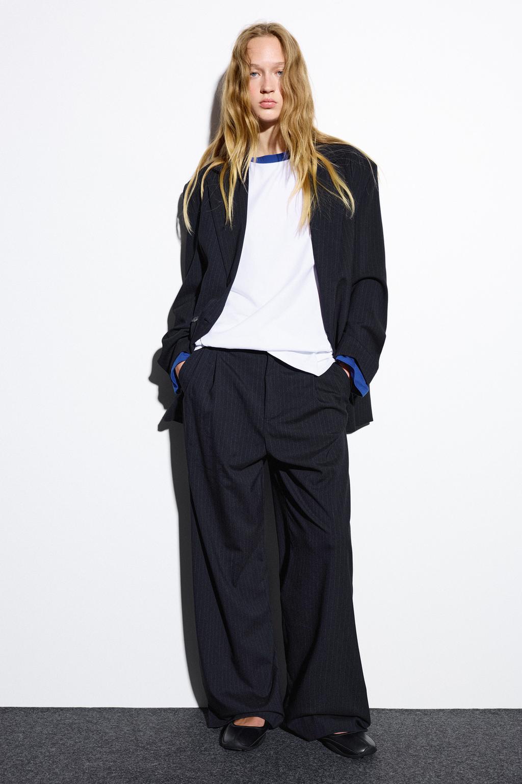 Pinstripe Pleated Trousers pull&bear