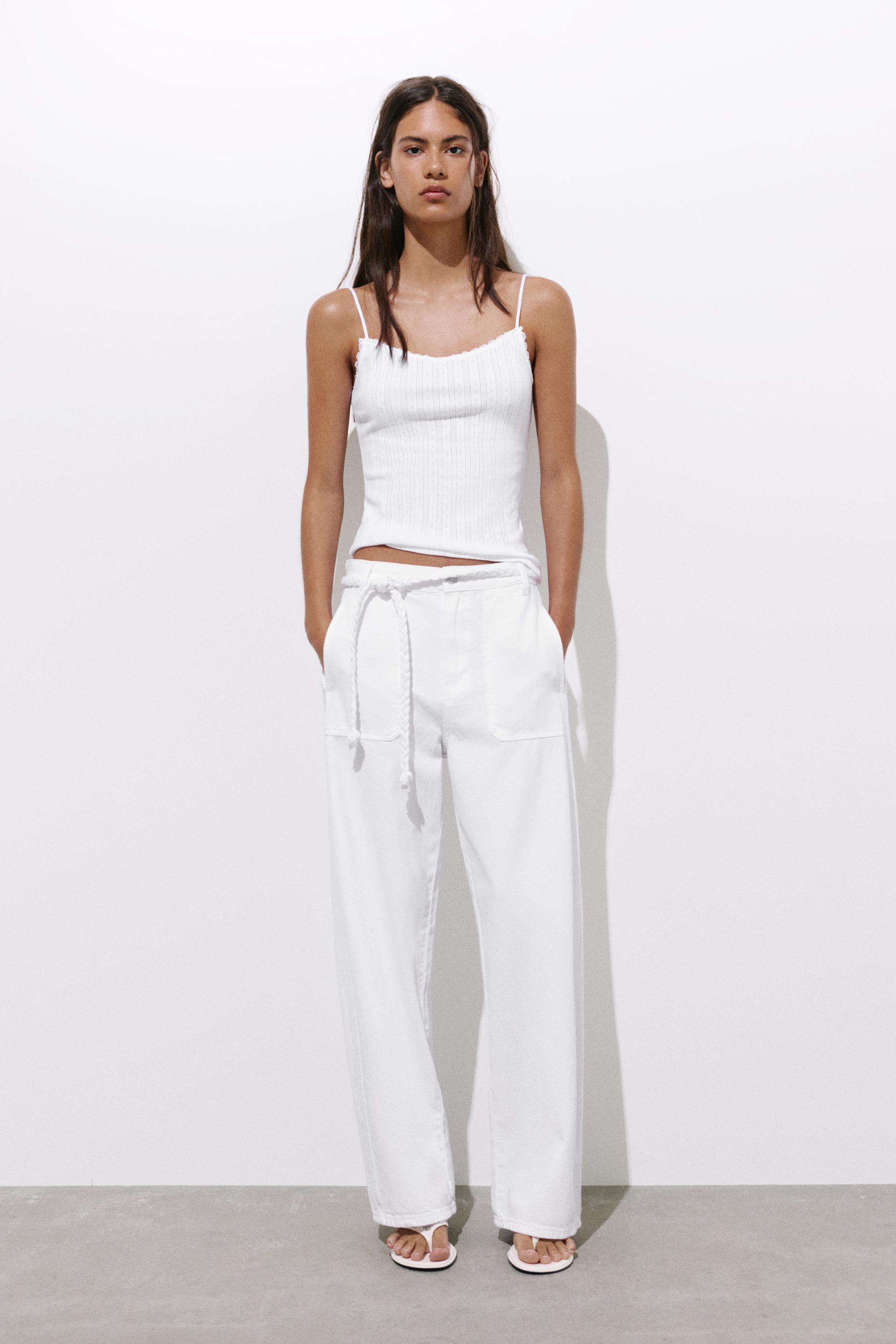Balloon jeans with drawstring — White