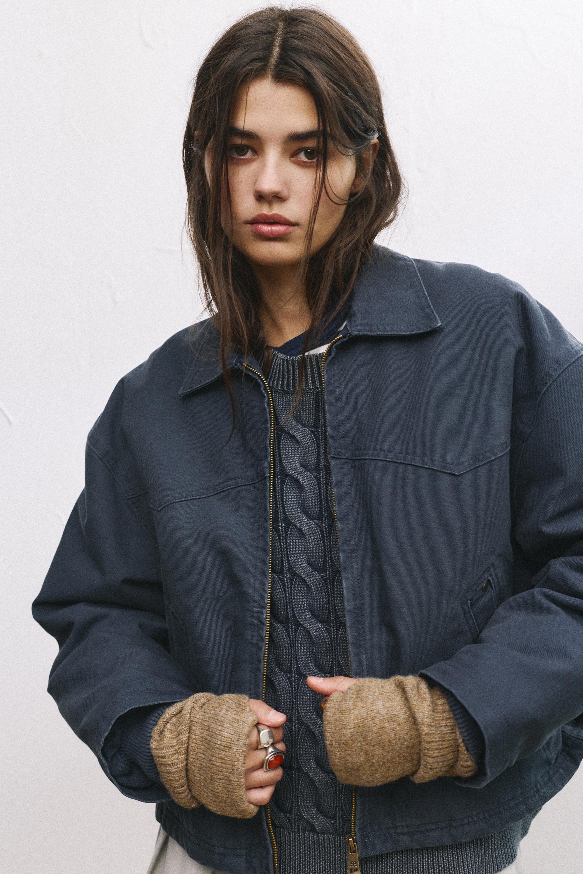 Navy blue zip-up jacket - pull&bear