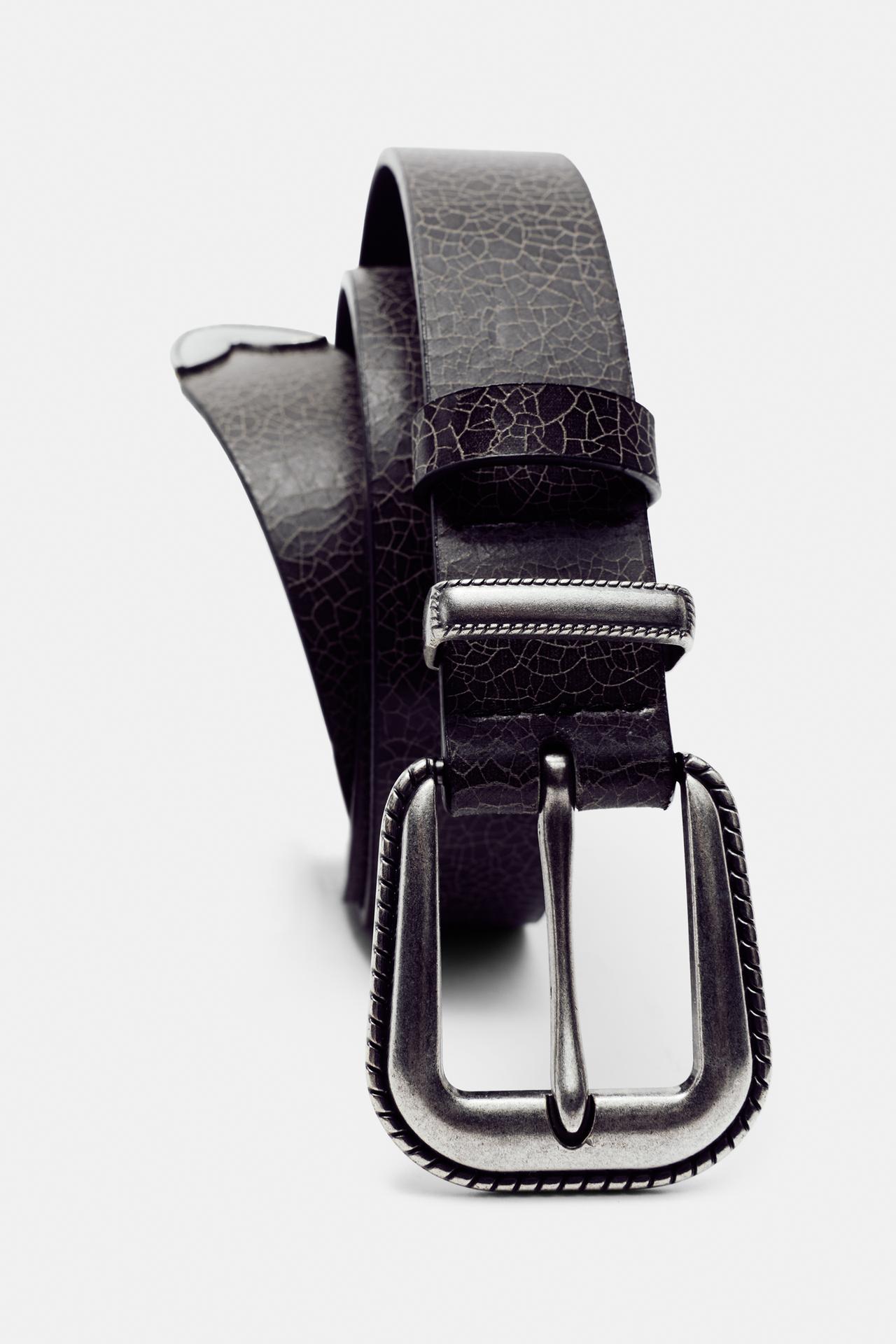 Crackled leather effect belt — Black