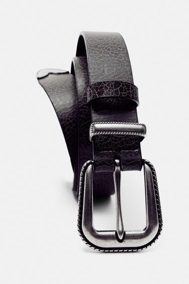 Crackled leather effect belt — Black 4