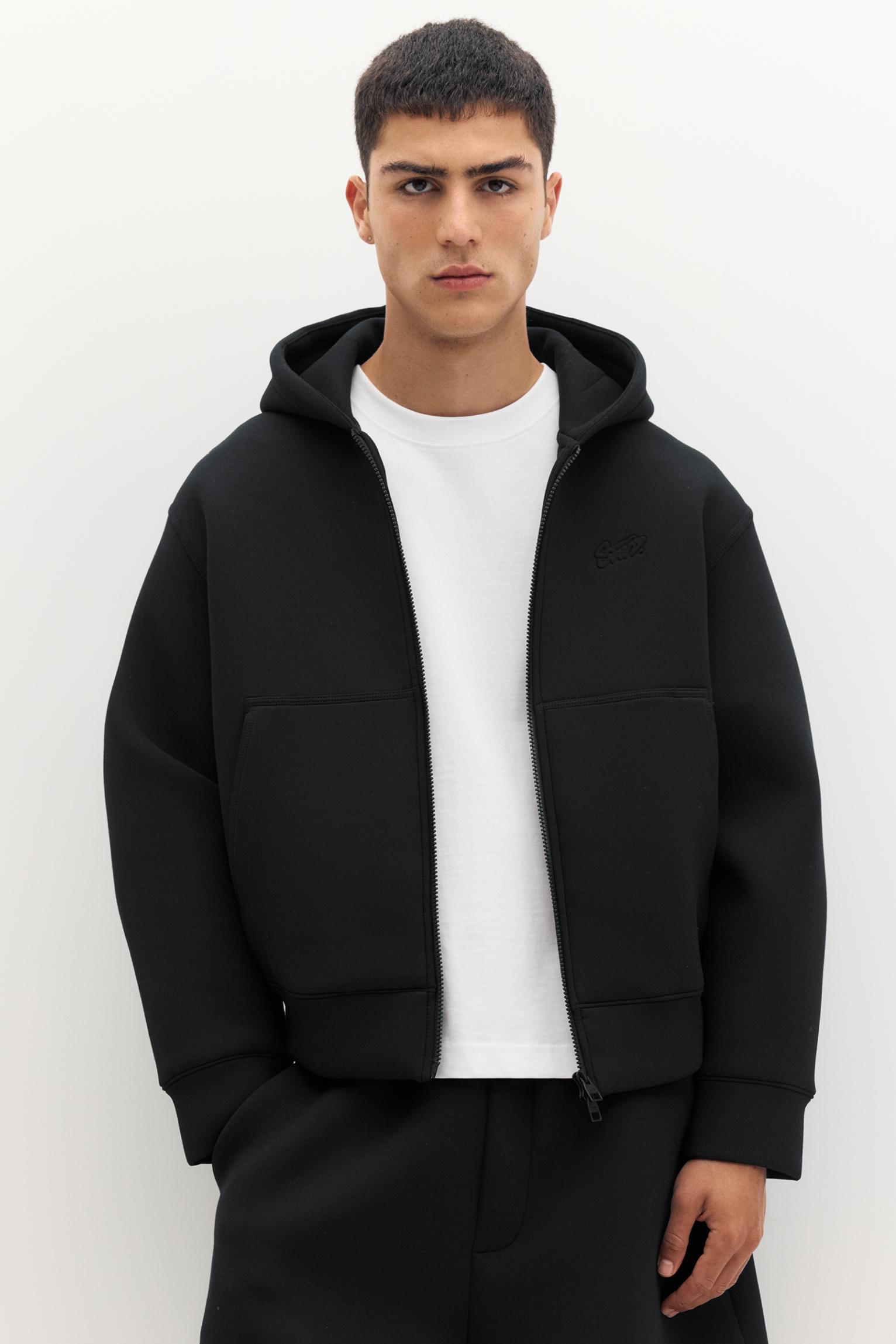 Neoprene-effect hoodie — Black