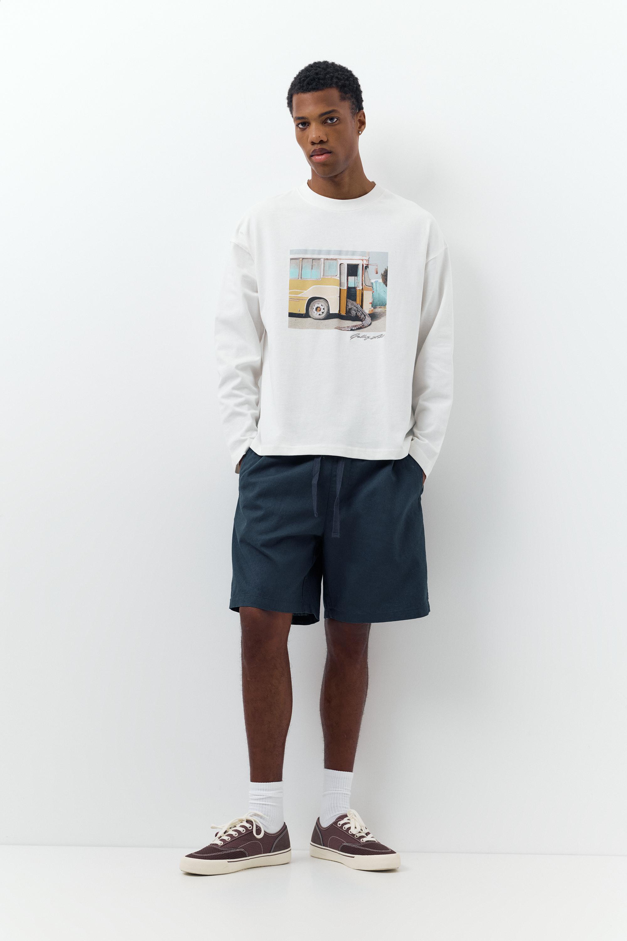 Linen blend Bermuda joggers — Dark blue