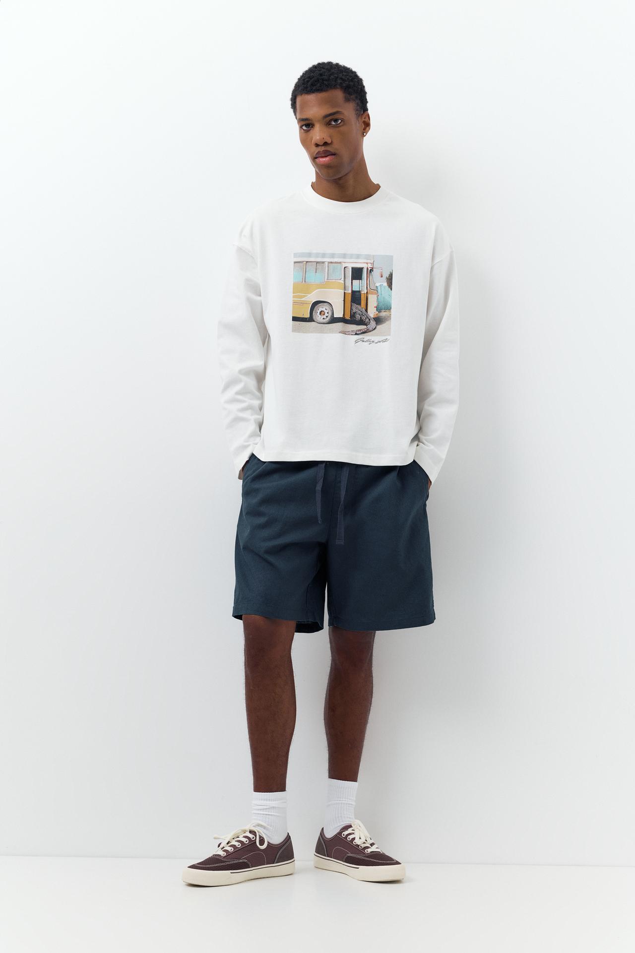 Linen blend Bermuda joggers — Dark blue