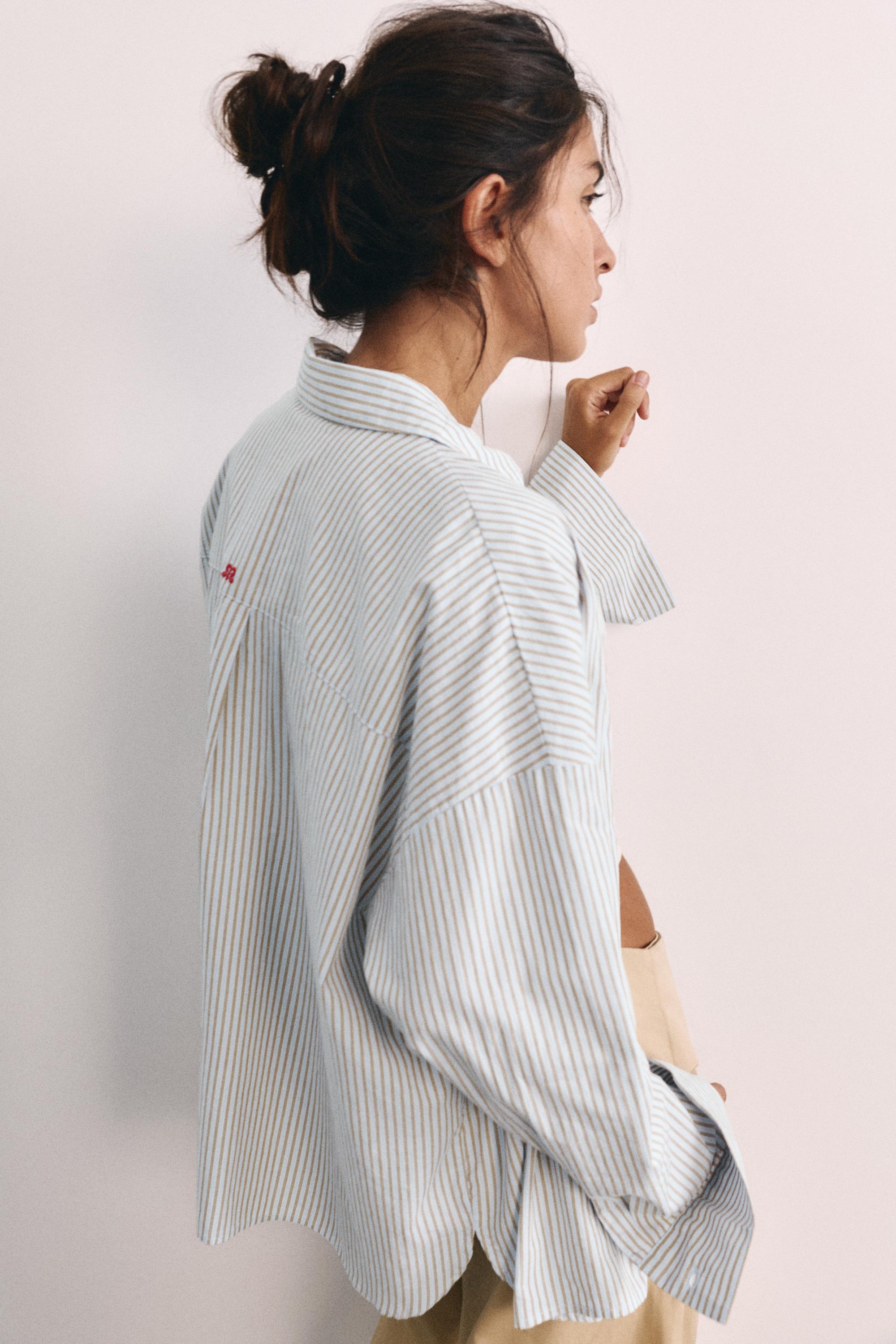 Embroidered striped shirt — Pastel blue