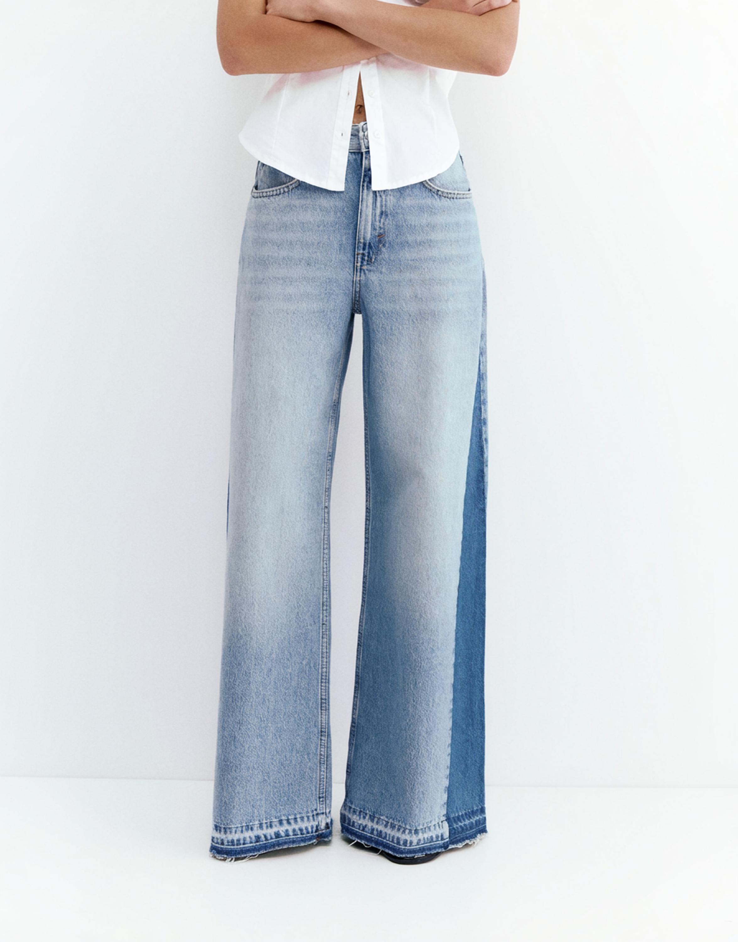 Wide-leg patchwork jeans — Medium blue