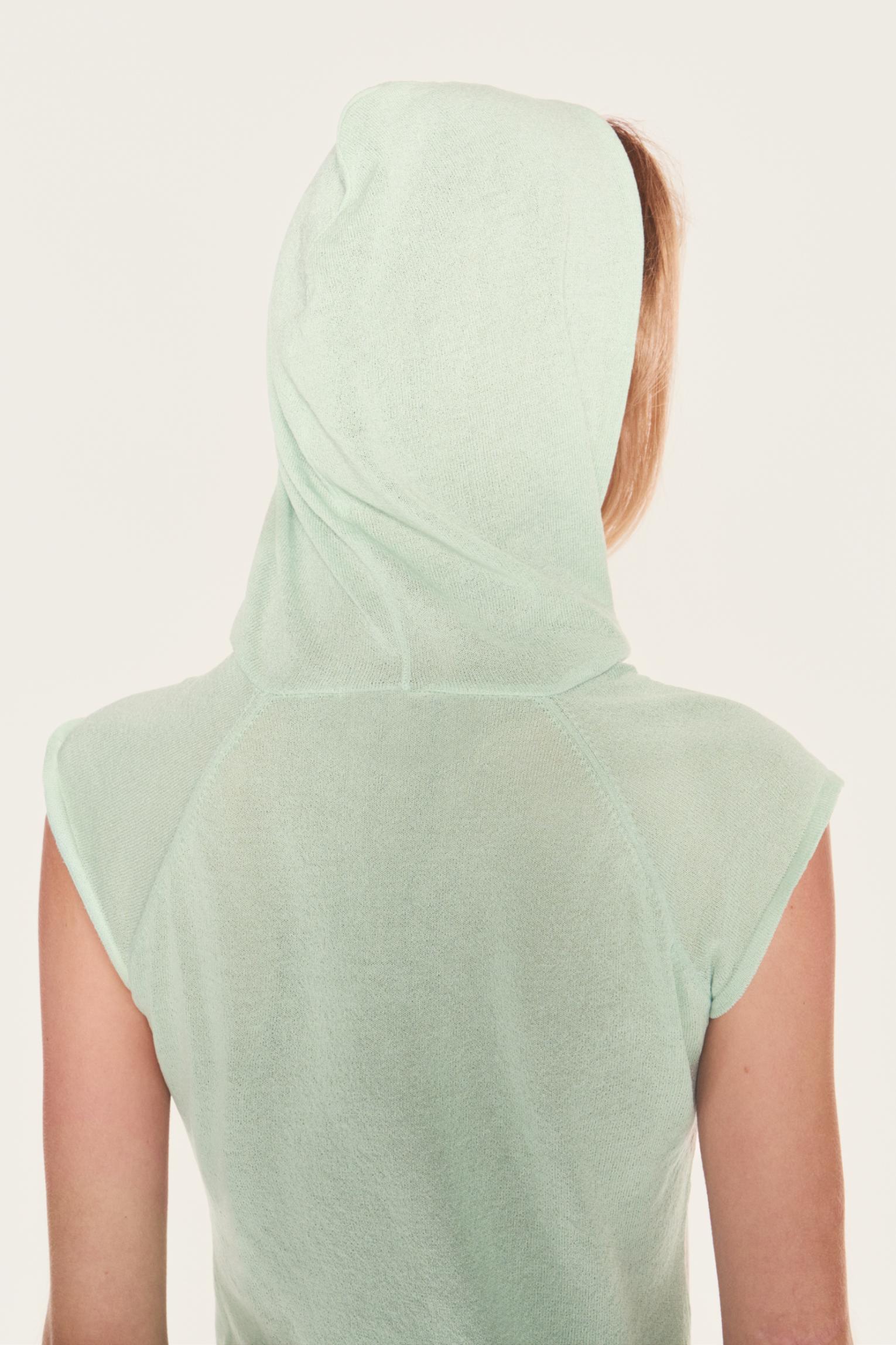 Fine knit hooded T-shirt — Mint