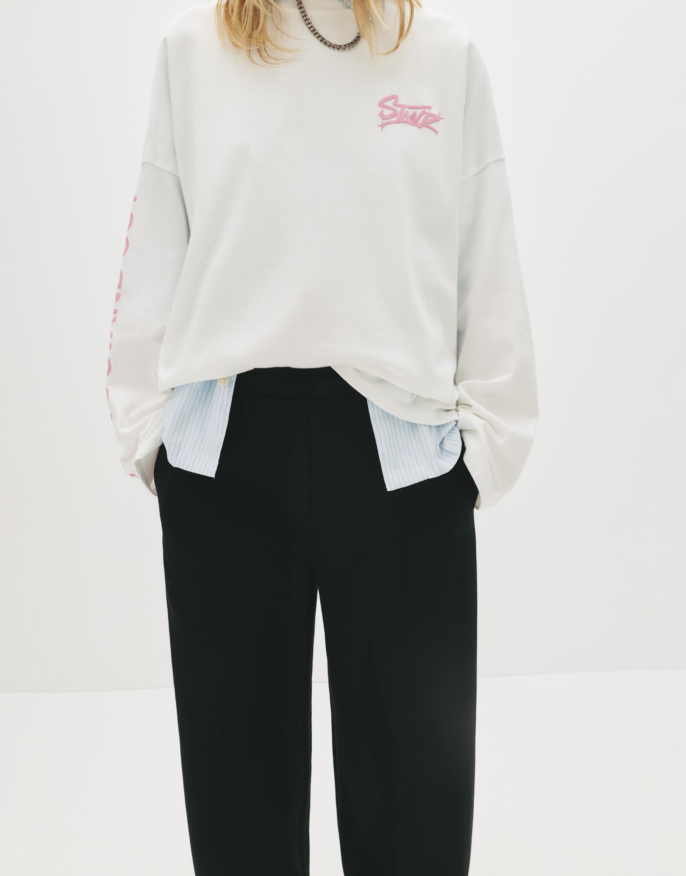 Wide-leg seam detail sweatpants — Black