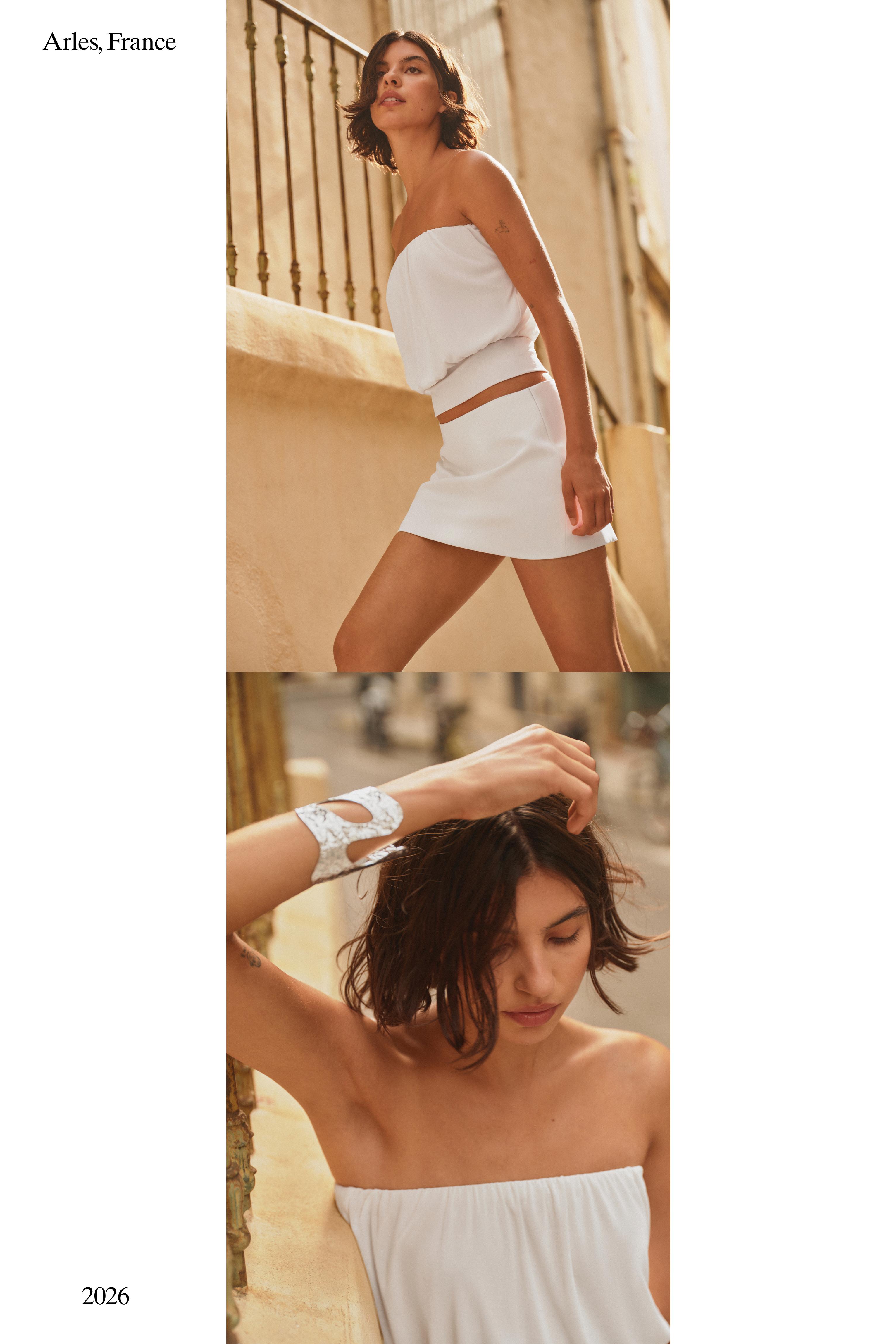 Strapless top with waistband — Pale ecru