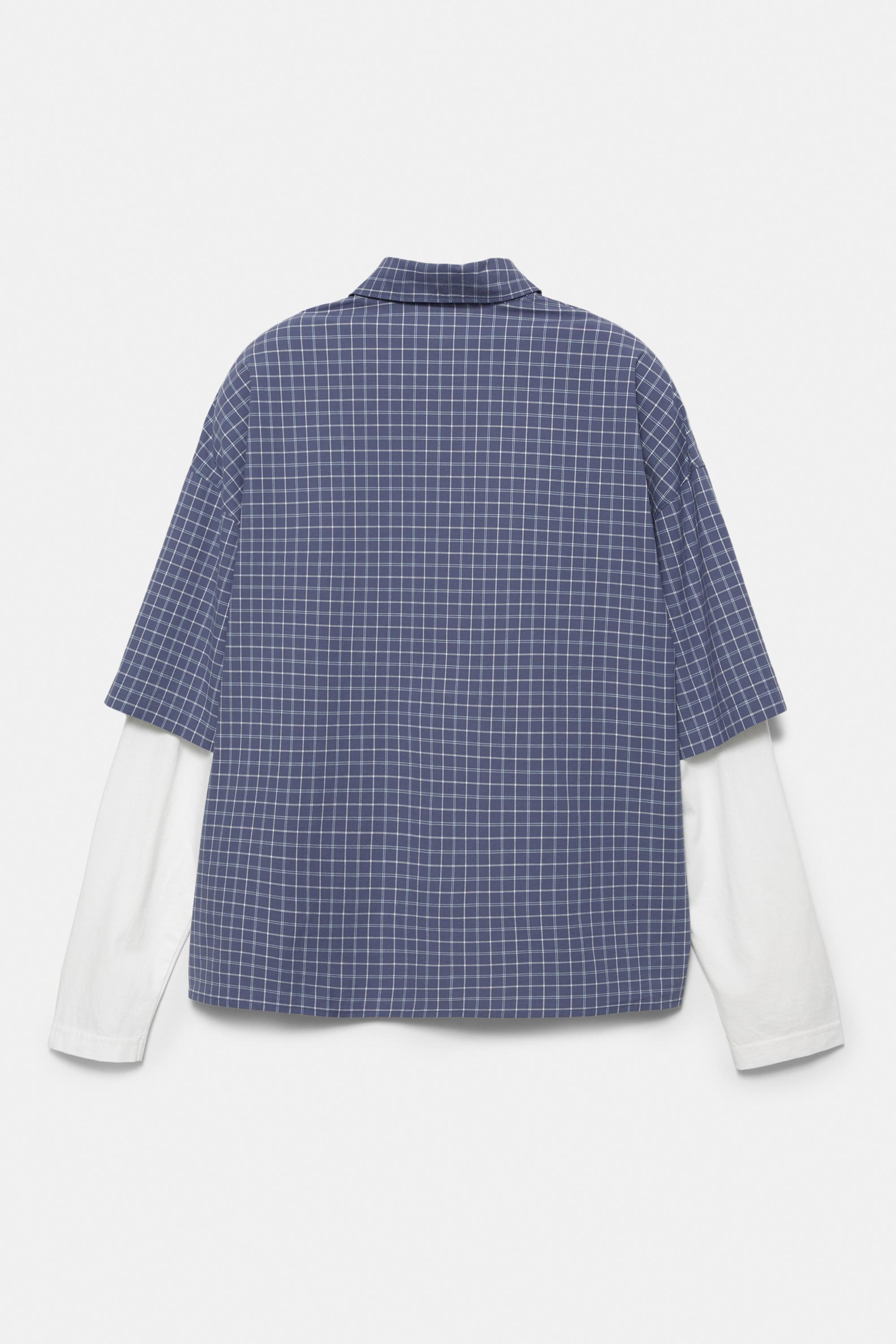 Double-sleeve check shirt — Blue