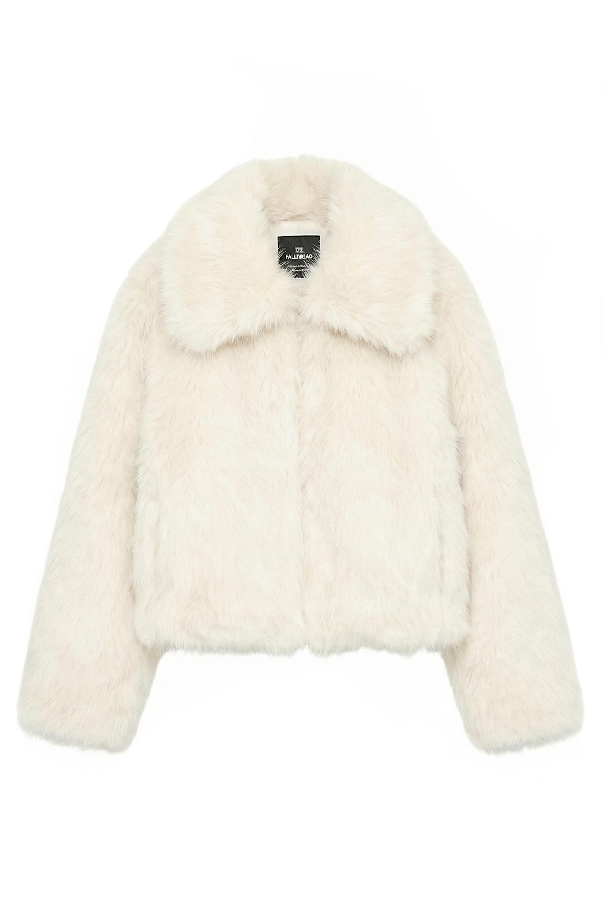 Beyaz suni kürk ceket - Görsel 12