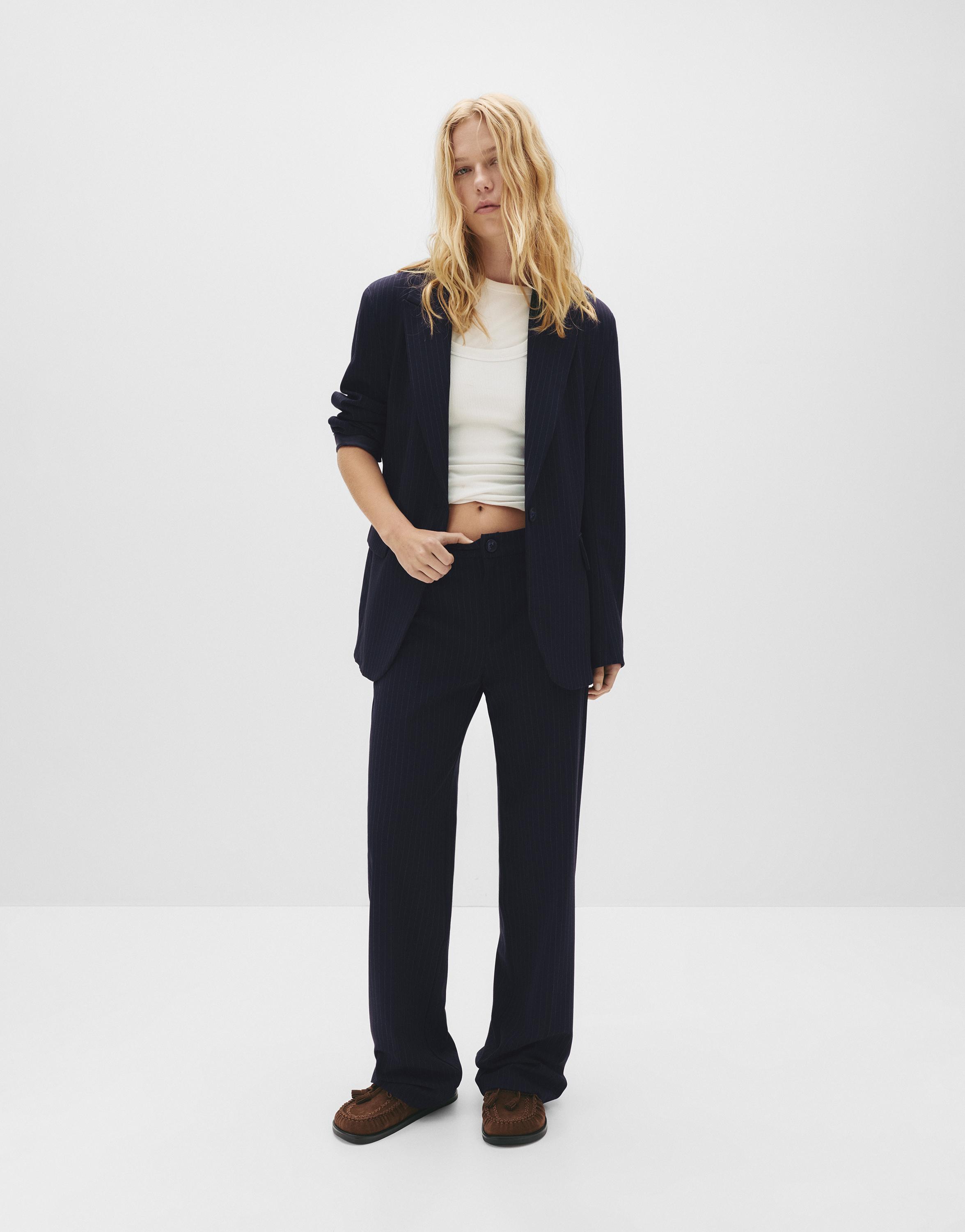 Smart high-waist straight-leg trousers — Striped