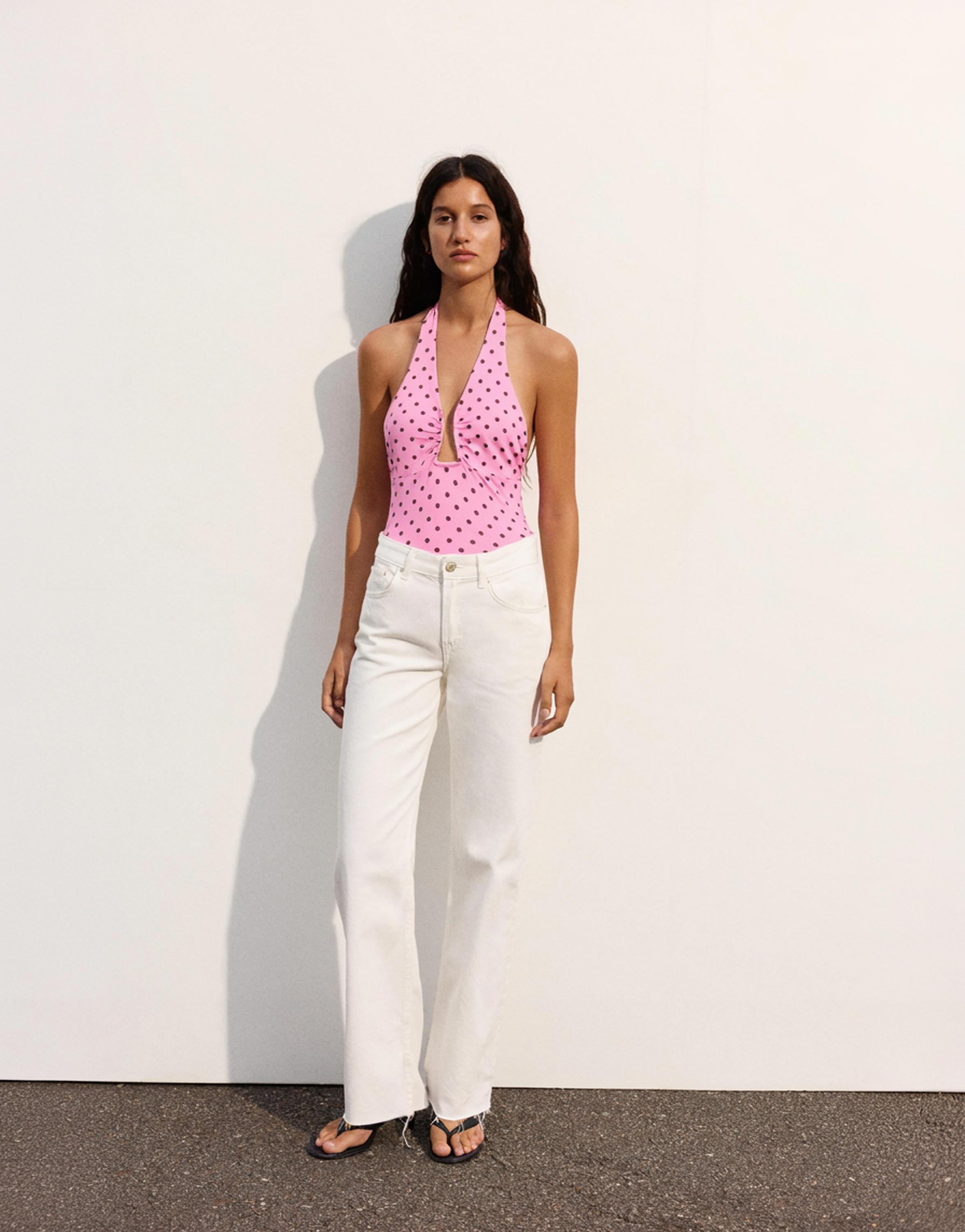 Gathered halterneck bodysuit — Pale fuchsia