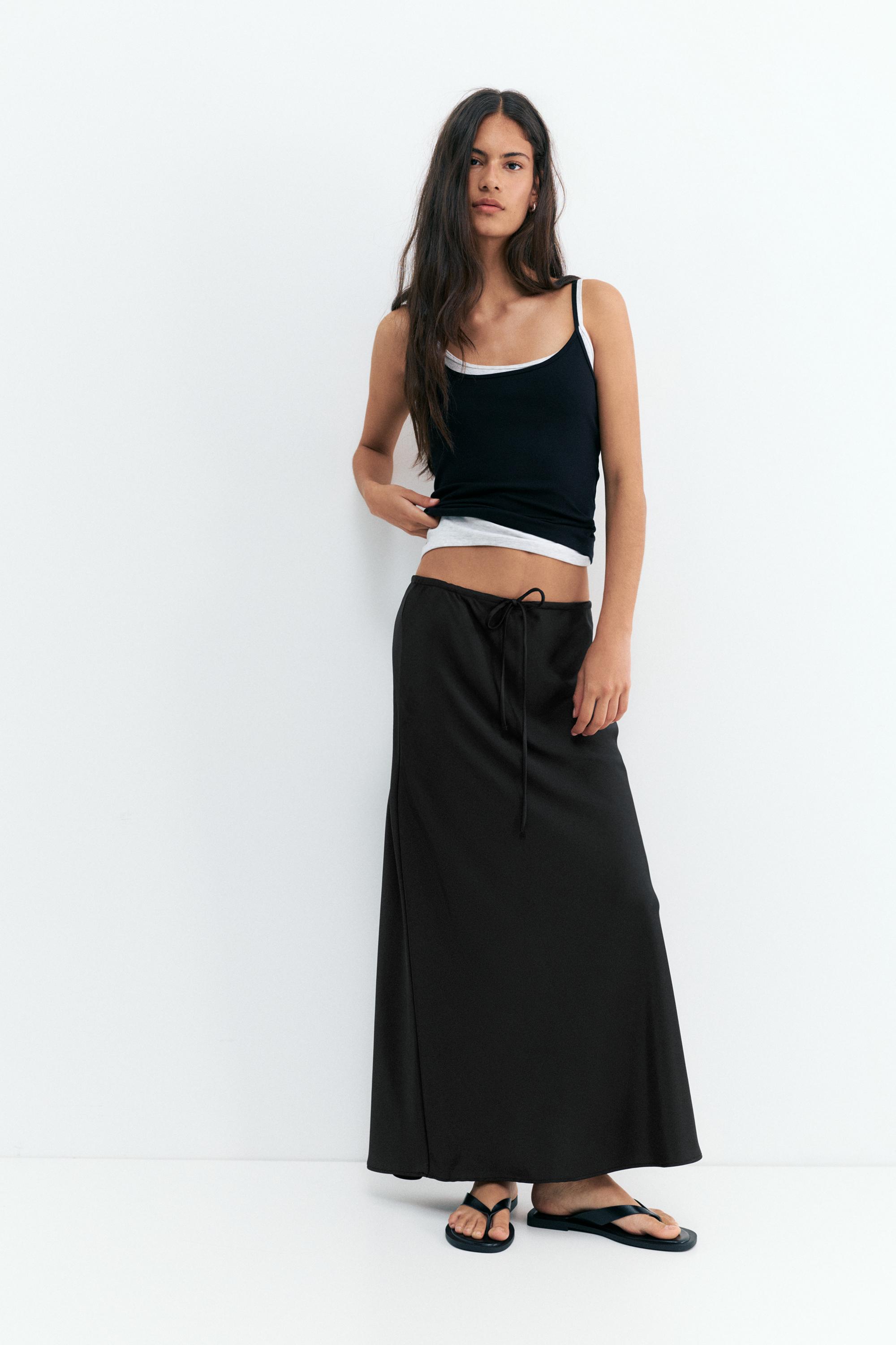 Satin midi skirt — Black
