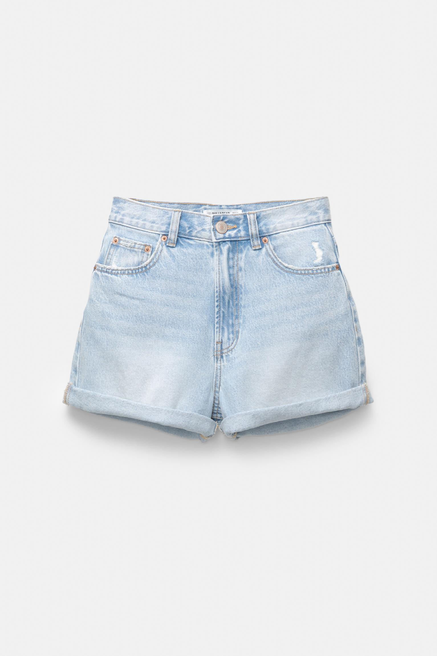 Denim turn-up mom shorts