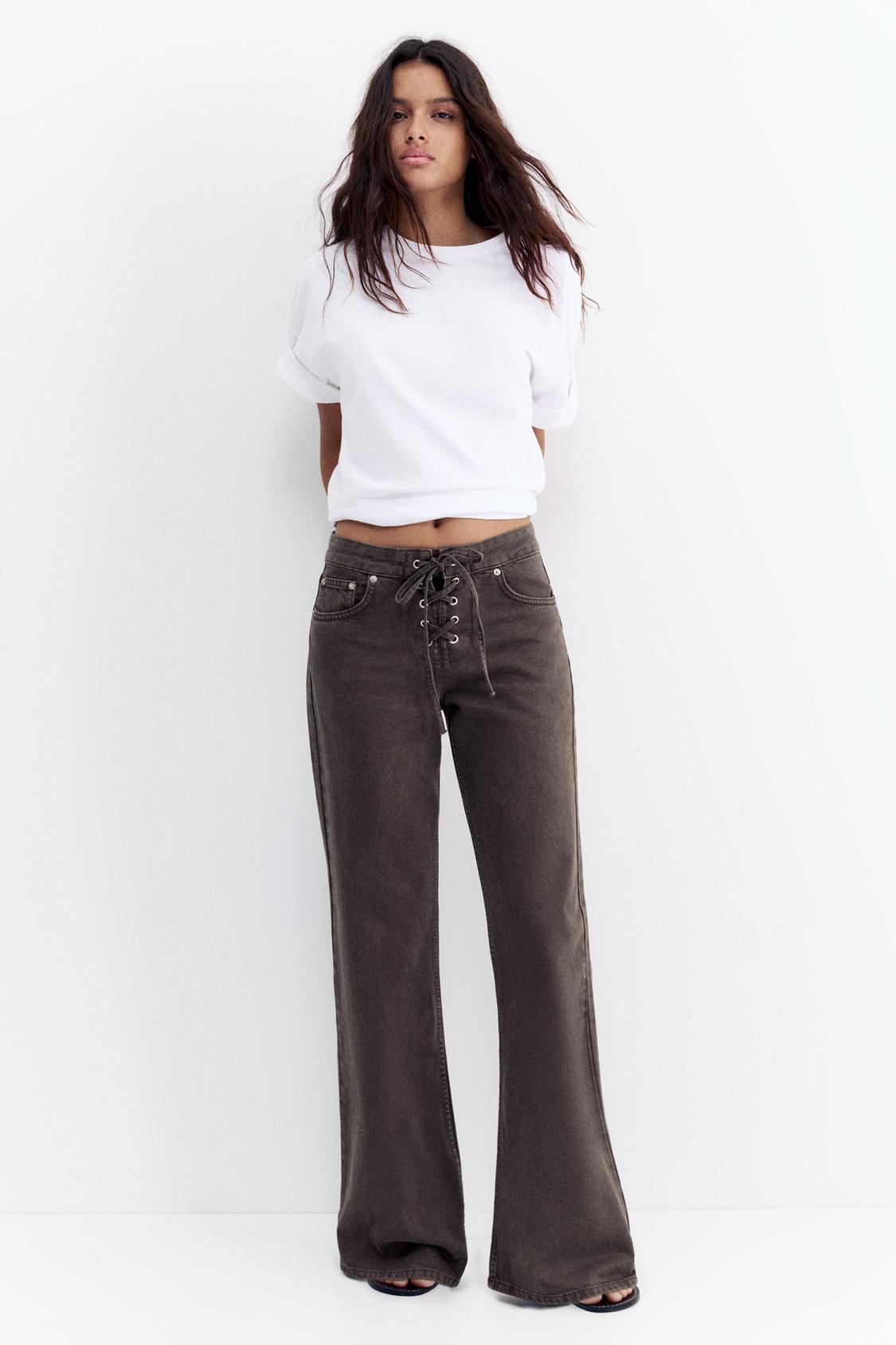 Jeans A Barile Donna Con Vita Bassa E Coulisse - Baggy Jeans Vintage In Denim, Gamba Larga A Ferro Di Cavallo, Pantaloni Casual Con Tasche, Comodi E Morbidi
