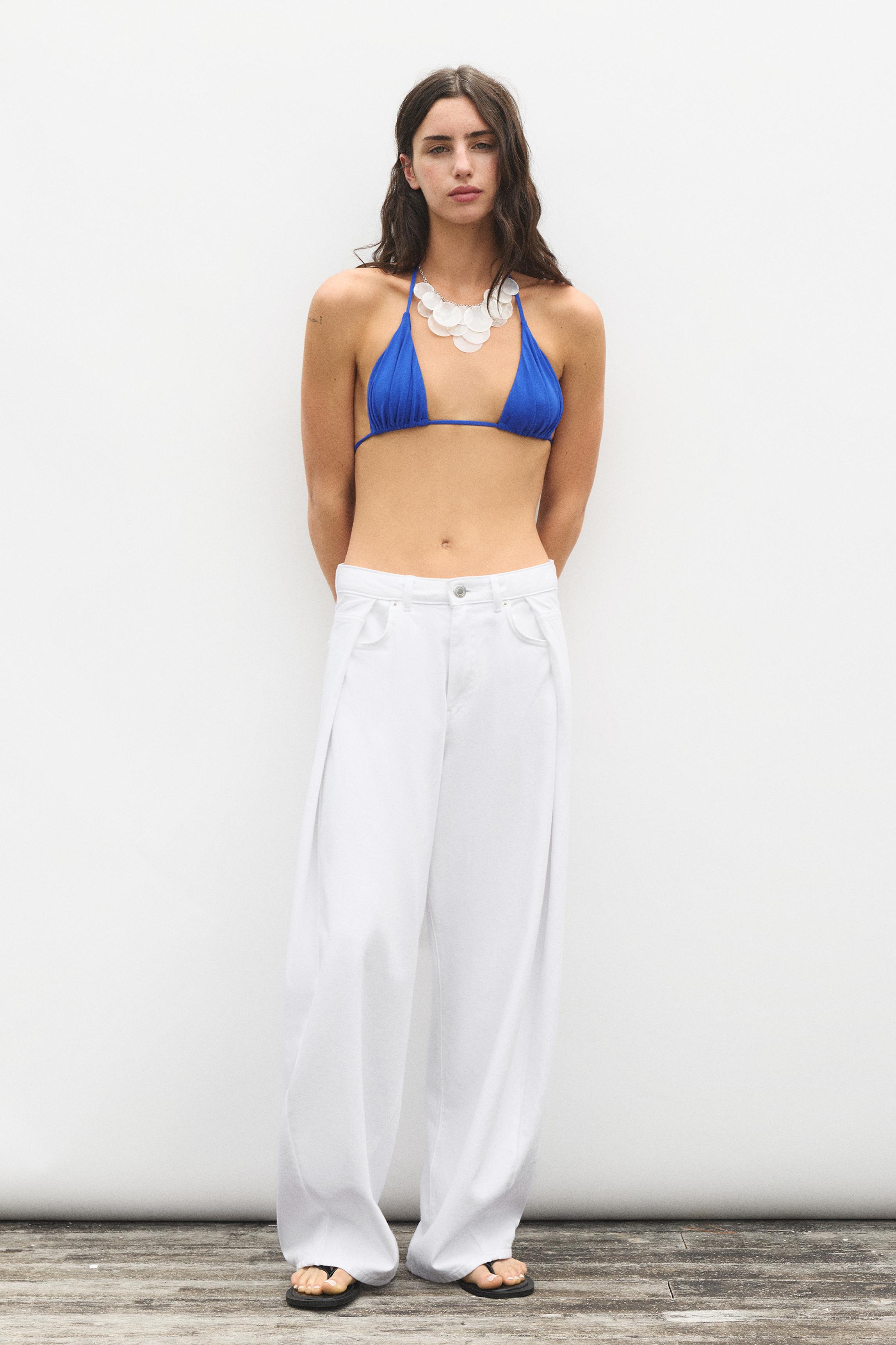 Pleated balloon fit baggy jeans — White