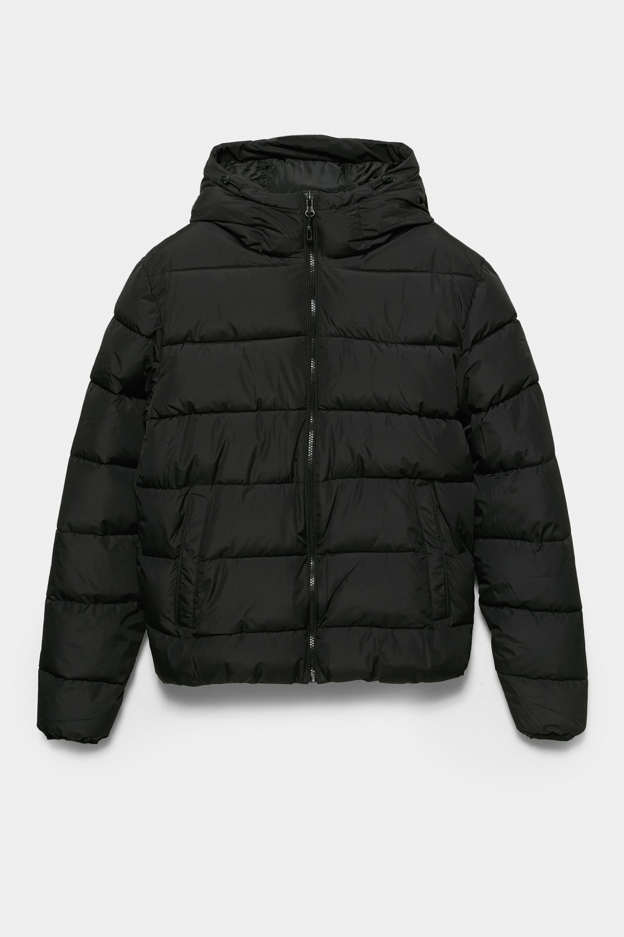 Lightweight puffer jacket with hood — Black