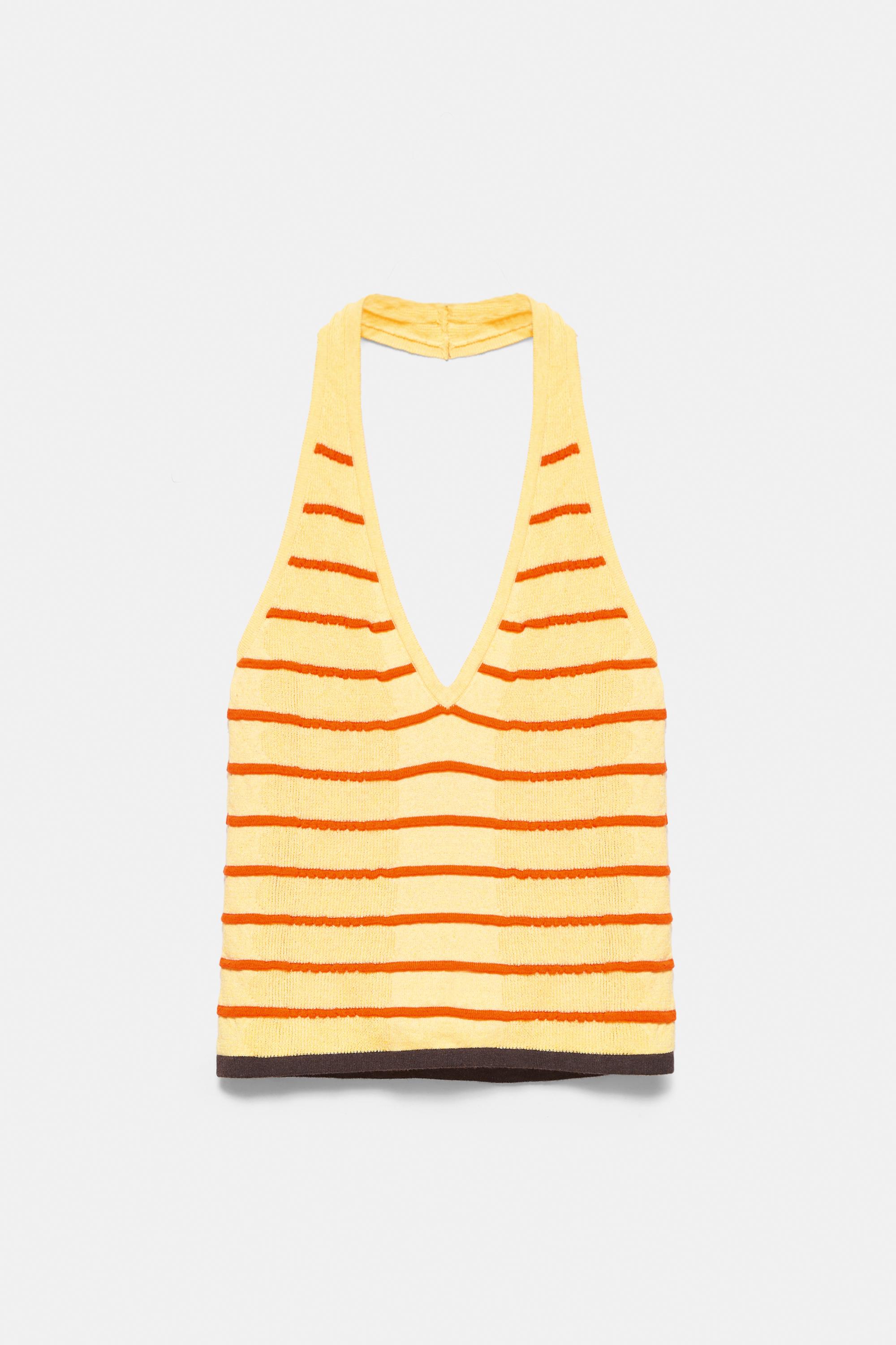 Striped knit halter top — Yellow