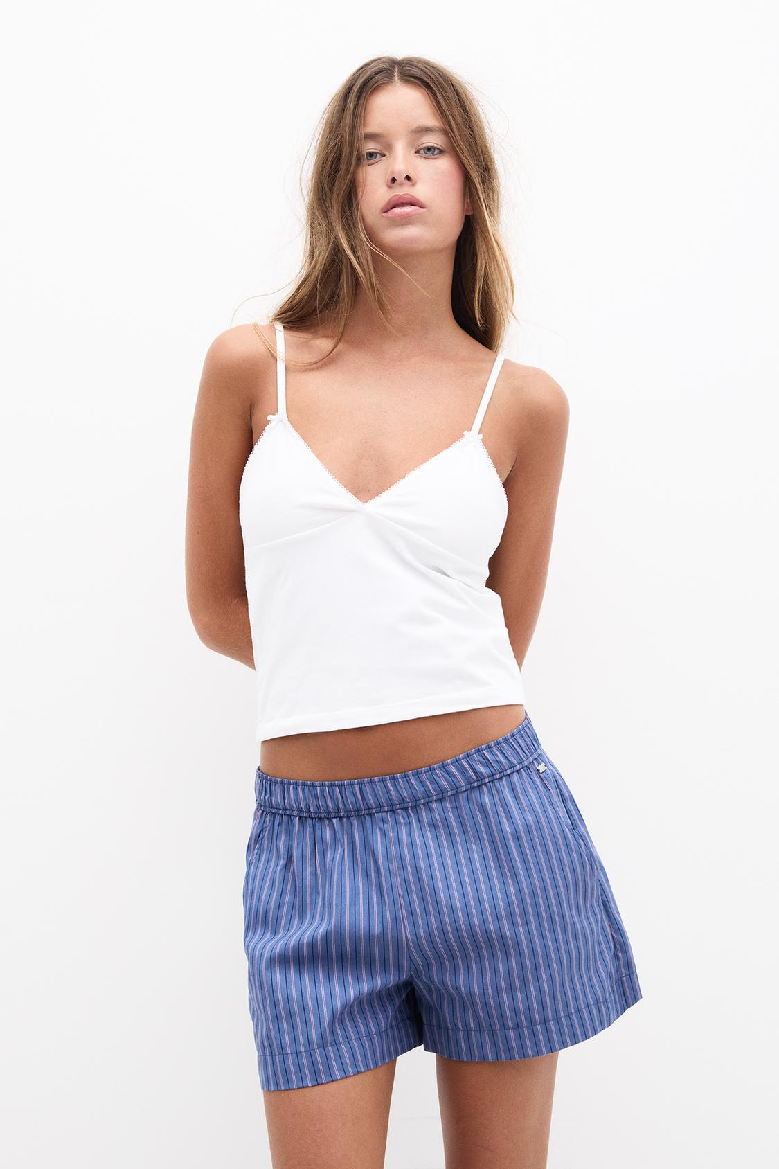 White strappy lace-trimmed top - pull&bear 