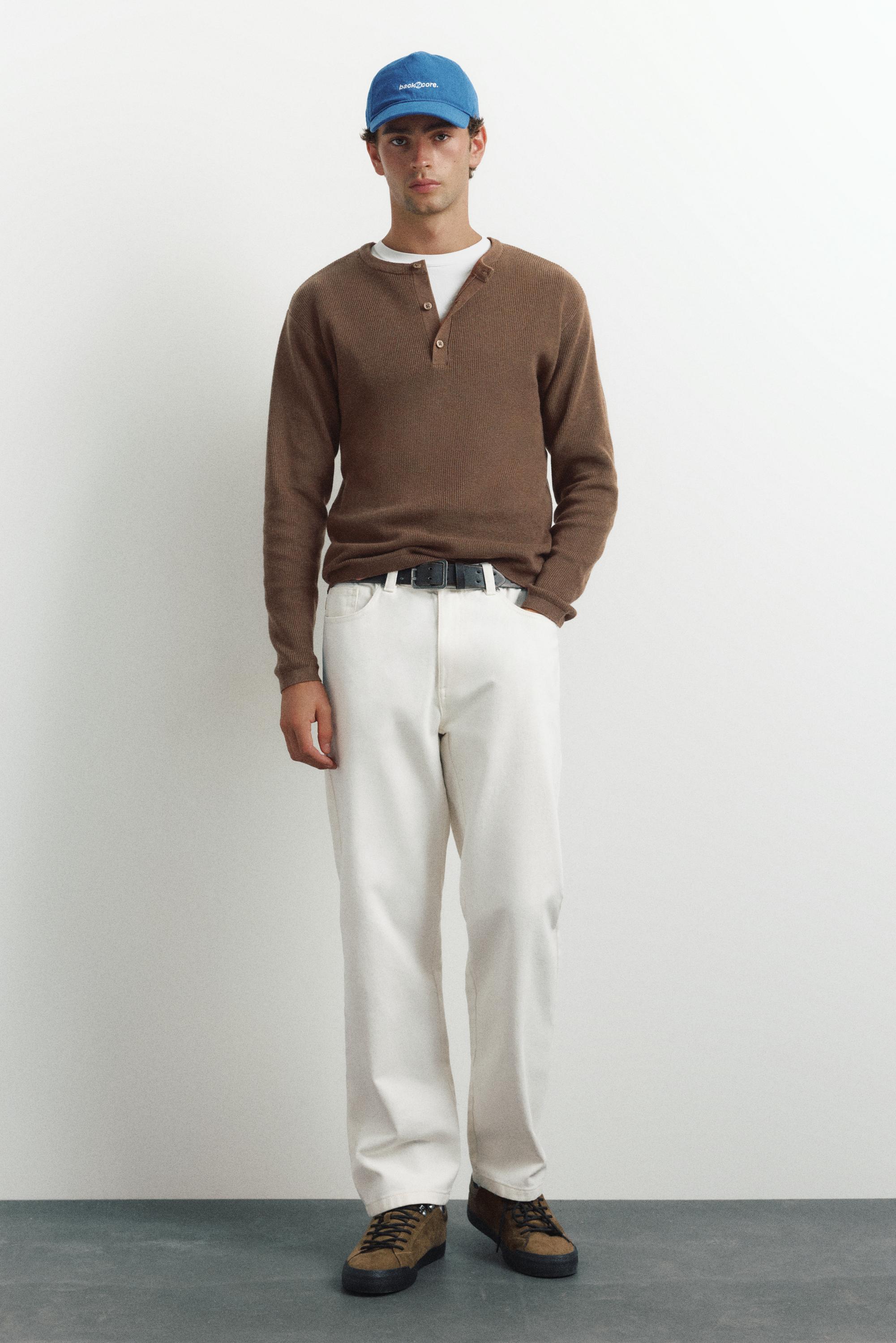 Henley neck jumper — Chocolate