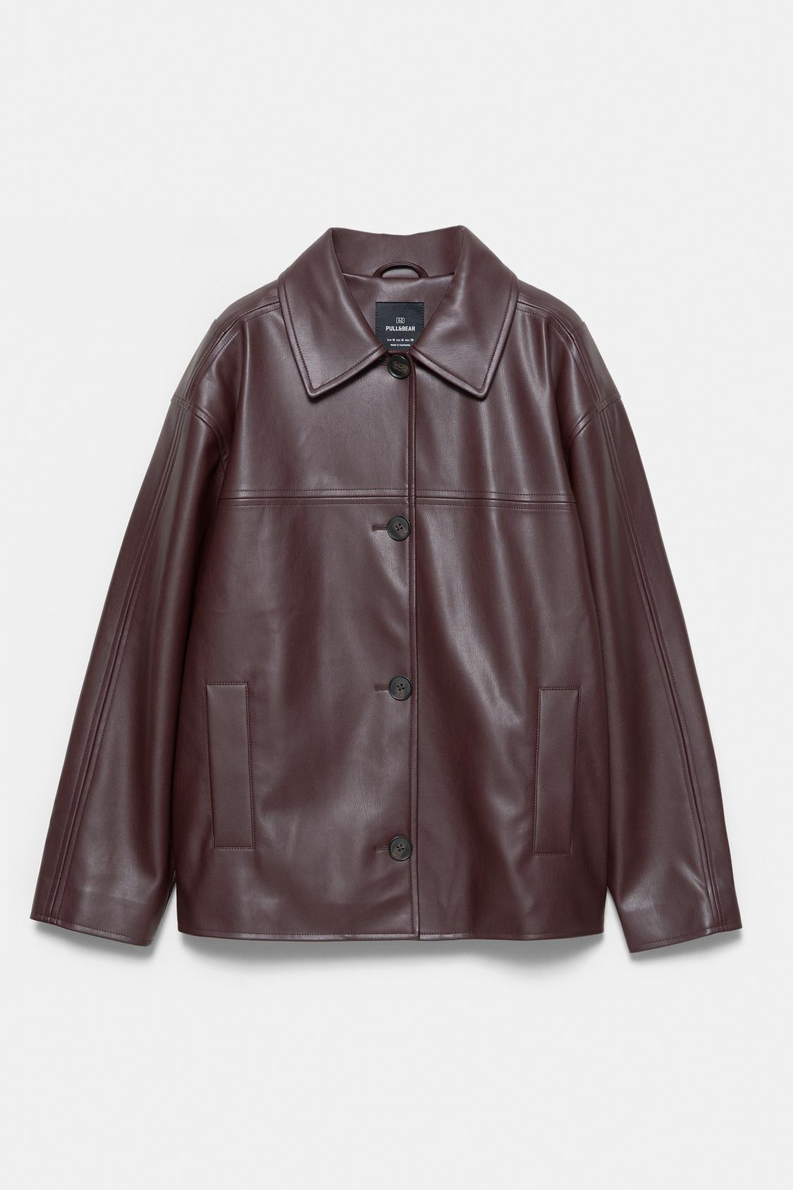 Burgundy Leather Pull And Bear Brown Leather Jacket Faux Leather