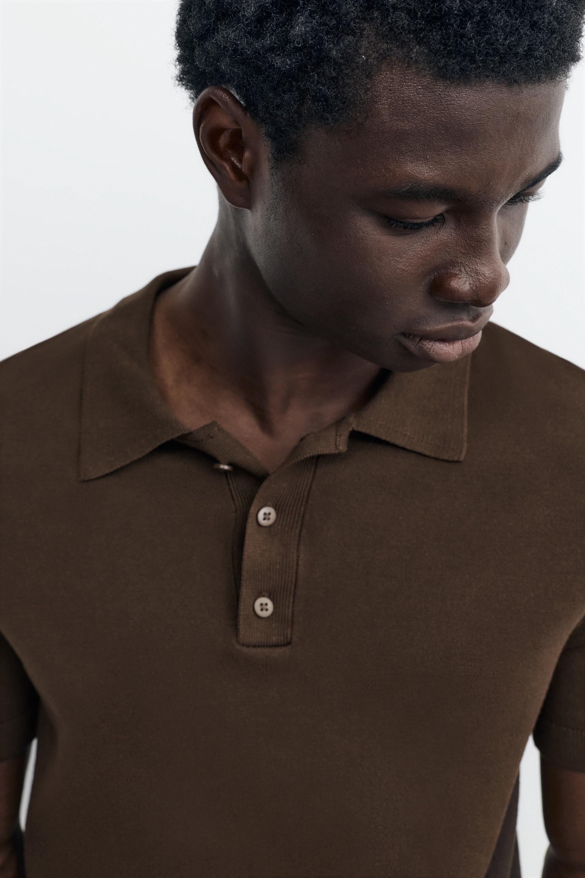 Short sleeve knit polo shirt — Chocolate