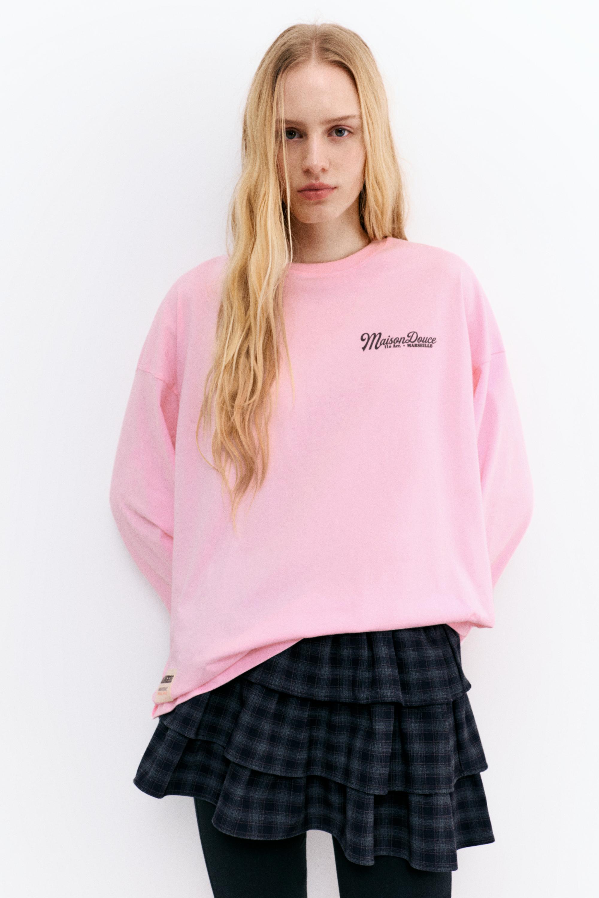 Pembe yazılı uzun kollu tişört - Görsel 10