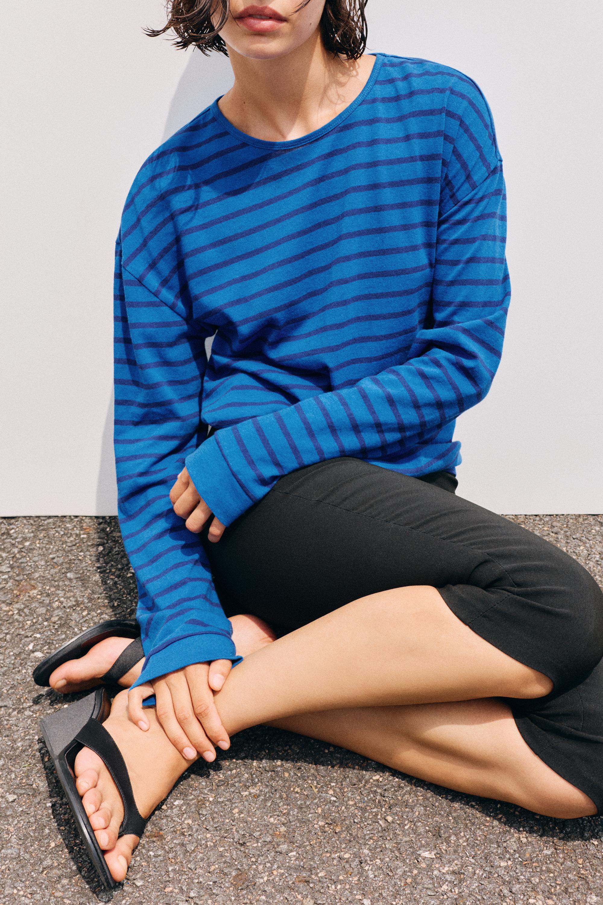 Oversize long sleeve striped T-shirt — Striped
