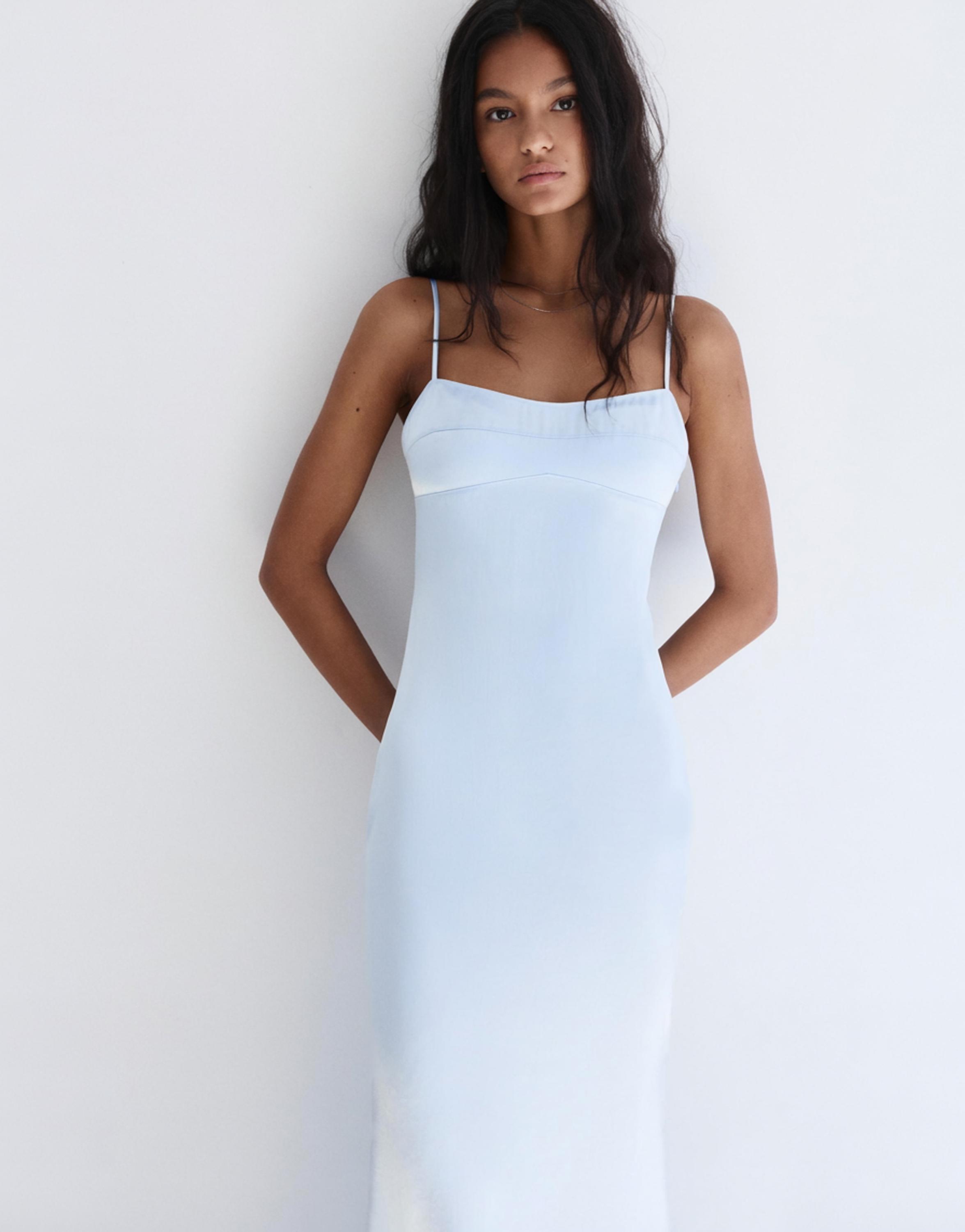Satin strappy midi dress — Sky blue