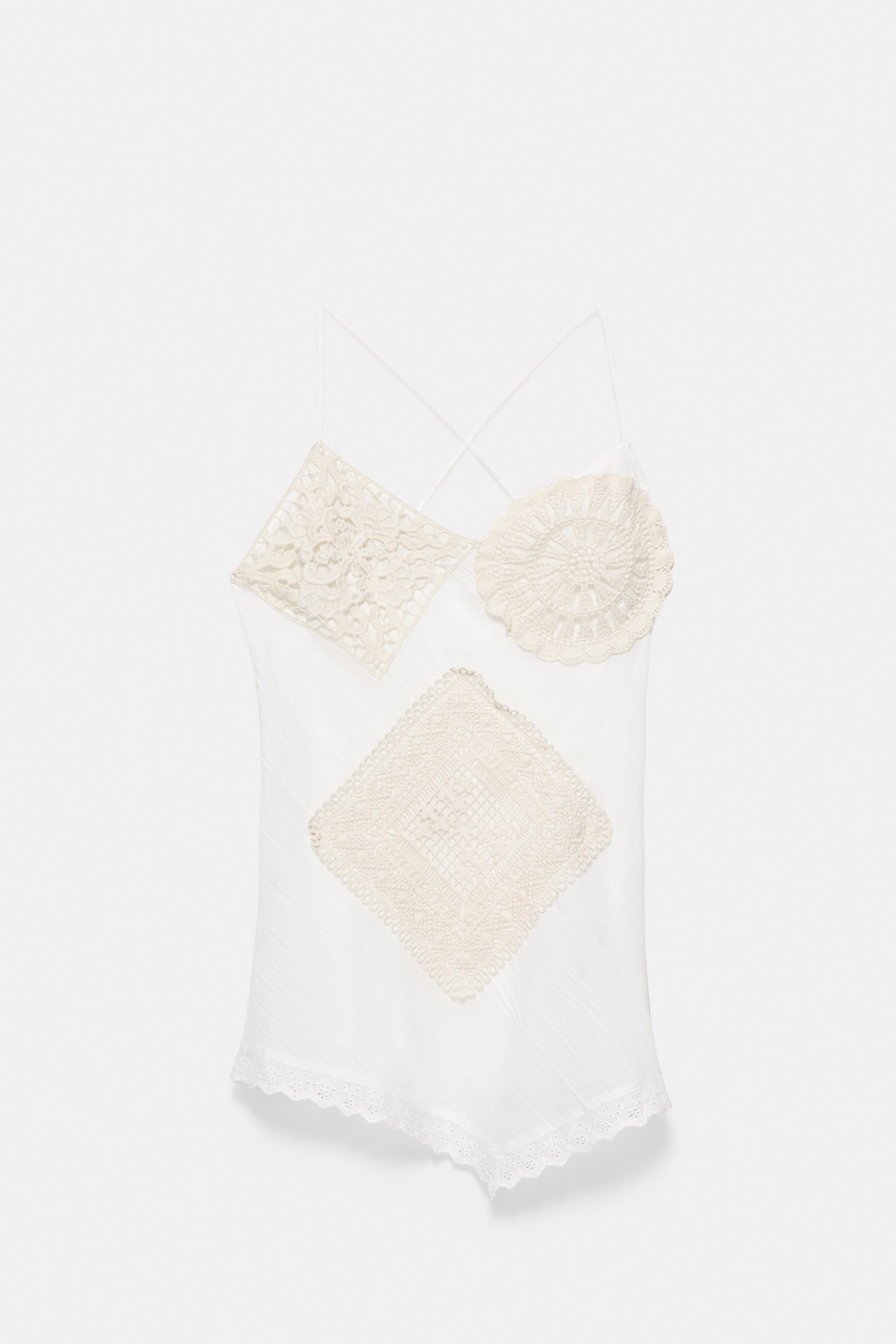 Asymmetric white crochet top — White