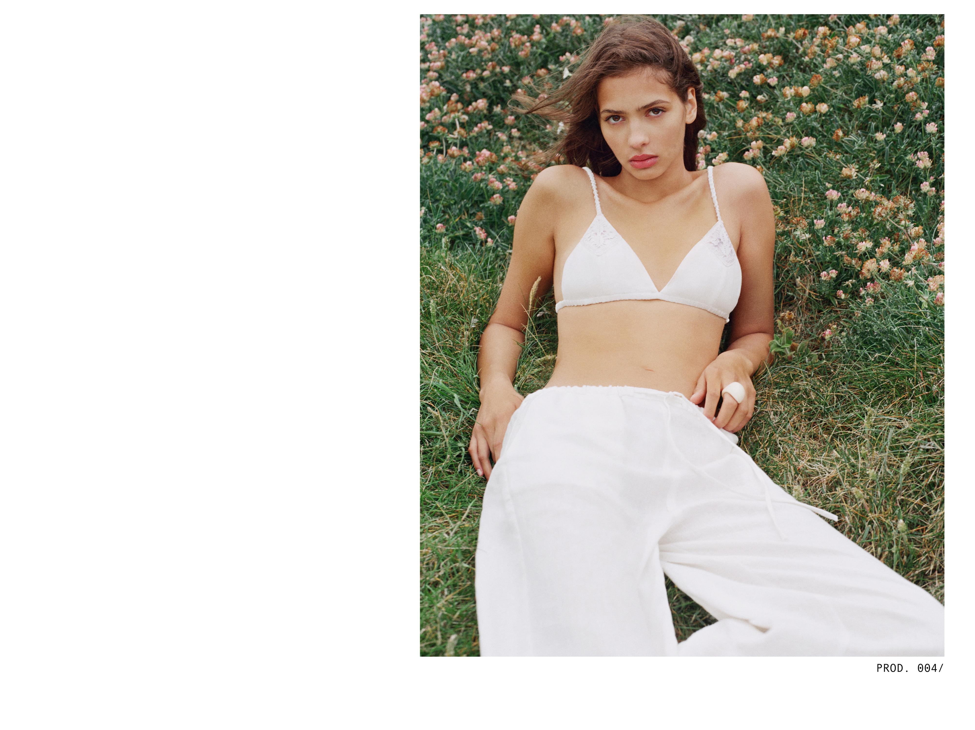 100% linen bralette top Encaixe de Camariñas x Pull&Bear — Off white
