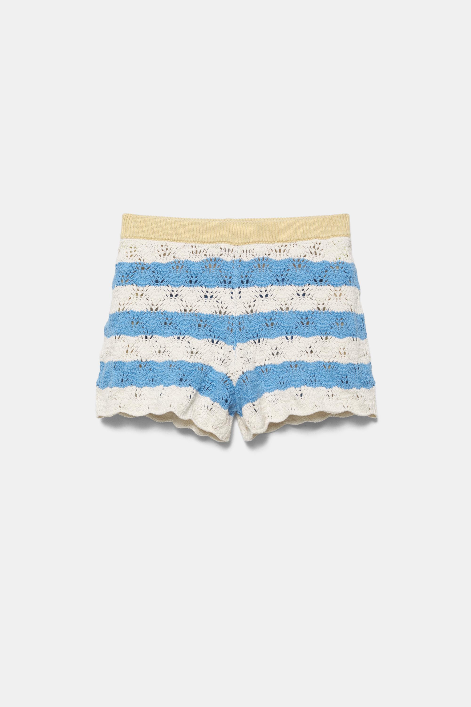 Striped crochet shorts — Pale blue