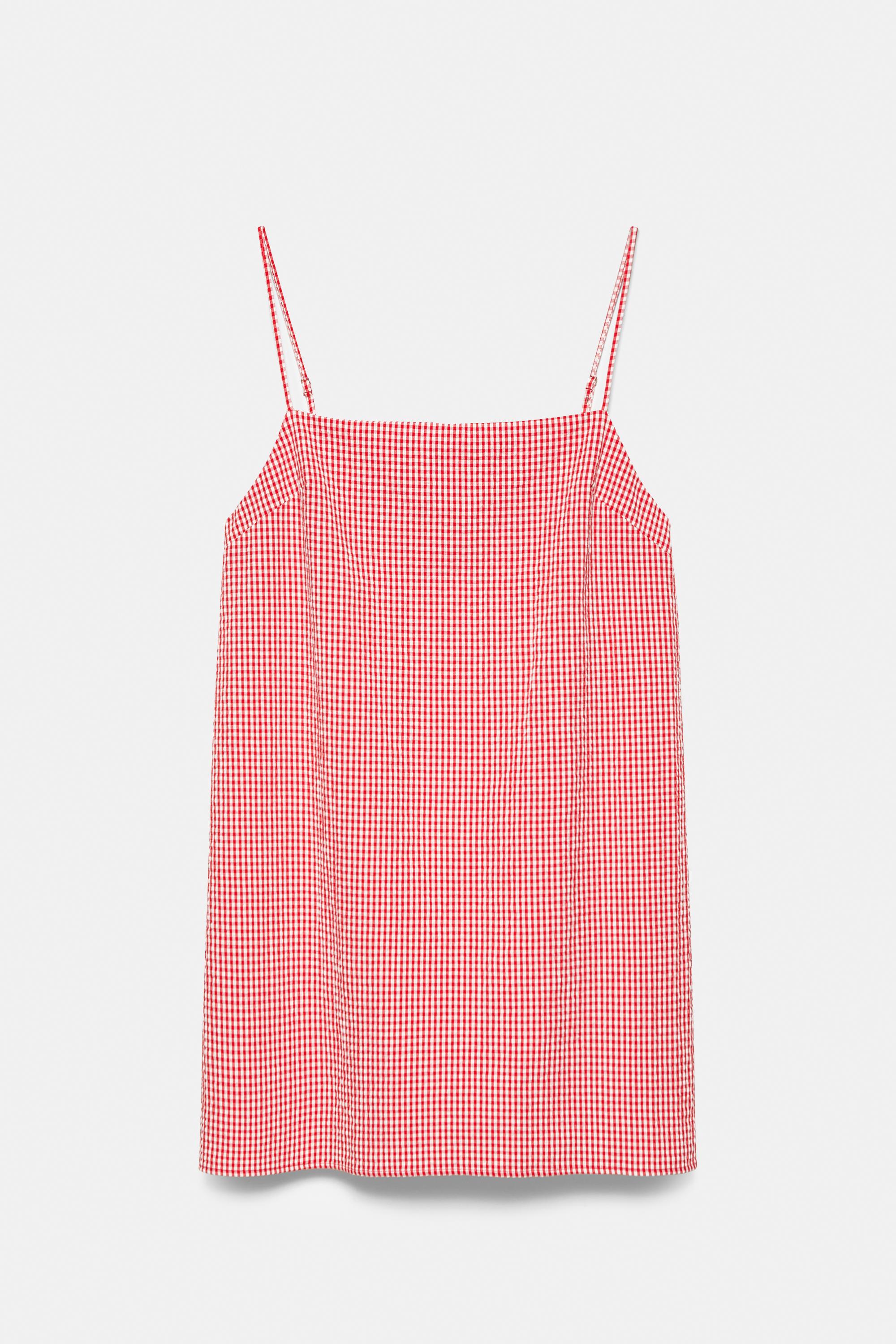 Short gingham check strappy dress — Red/White
