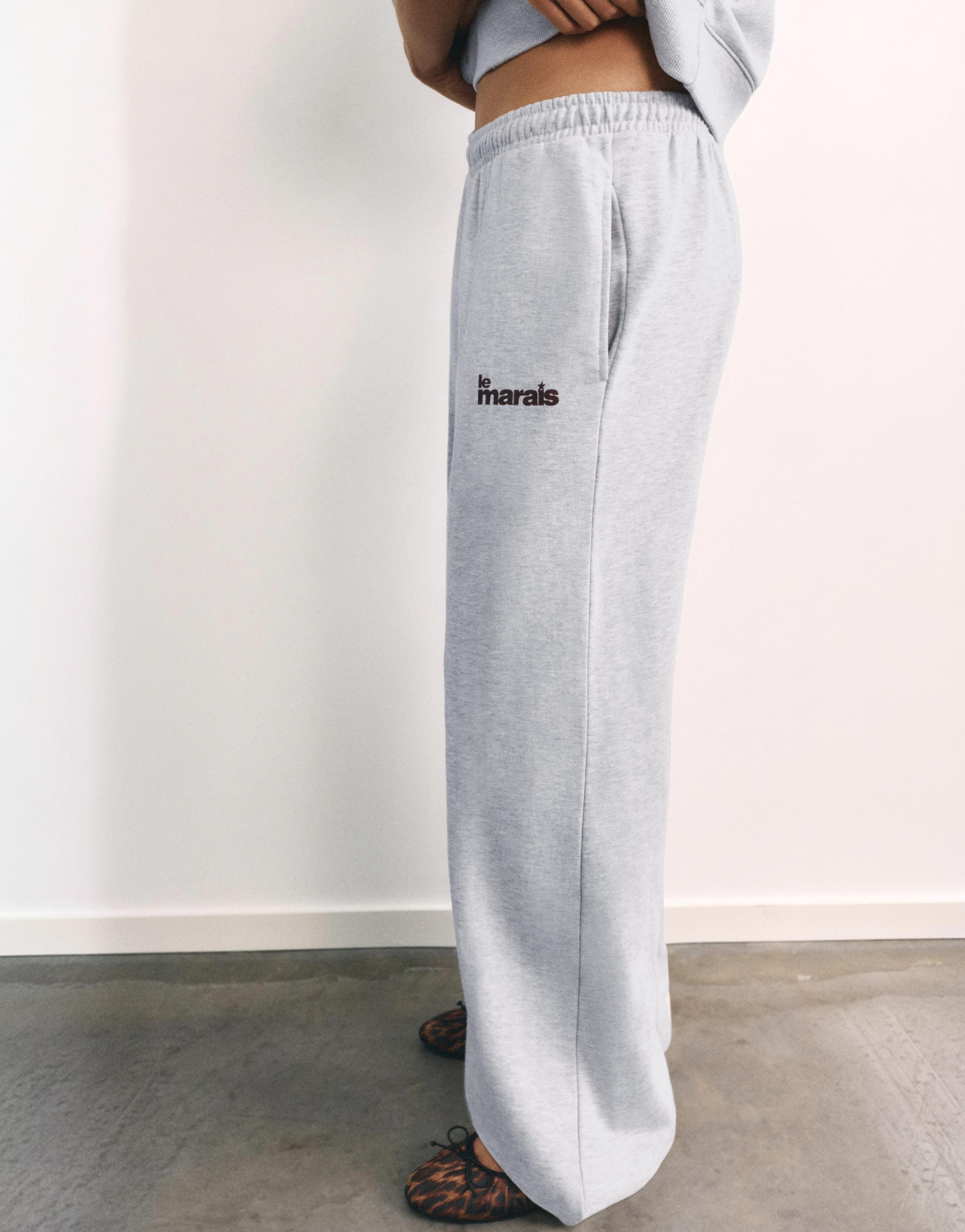 Graphic wide-leg trousers — Grey marl