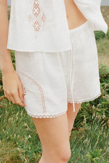 100% linen Encaixe de Camariñas x Pull&Bear shorts — Off white 2