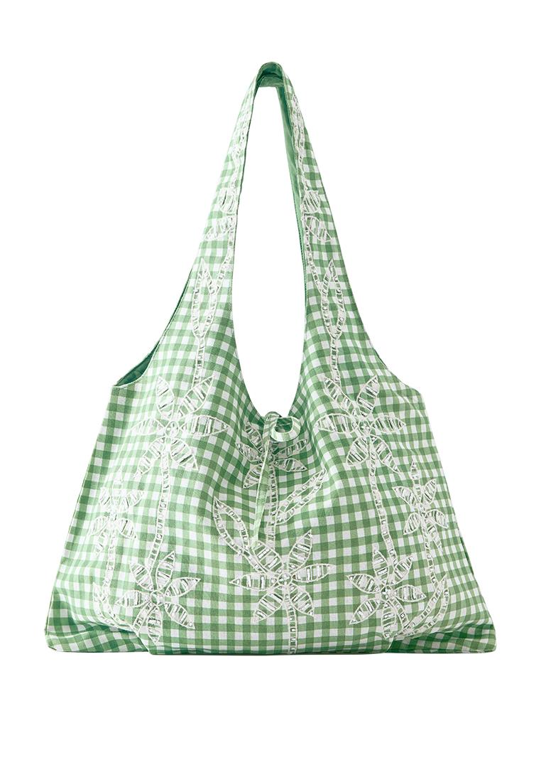 Palm tree gingham tote bag — Green