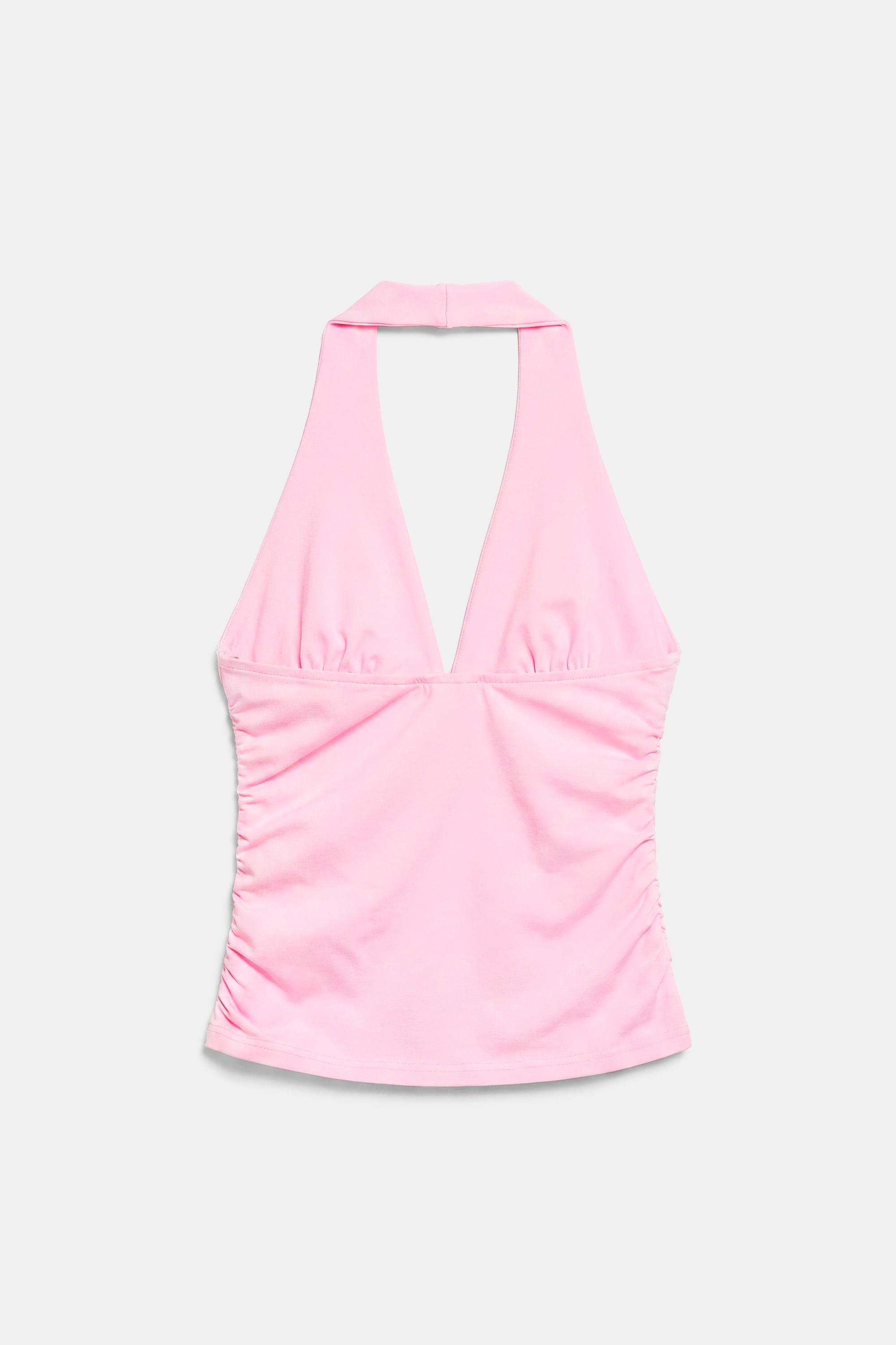 Halter neck top with gathering — Pink