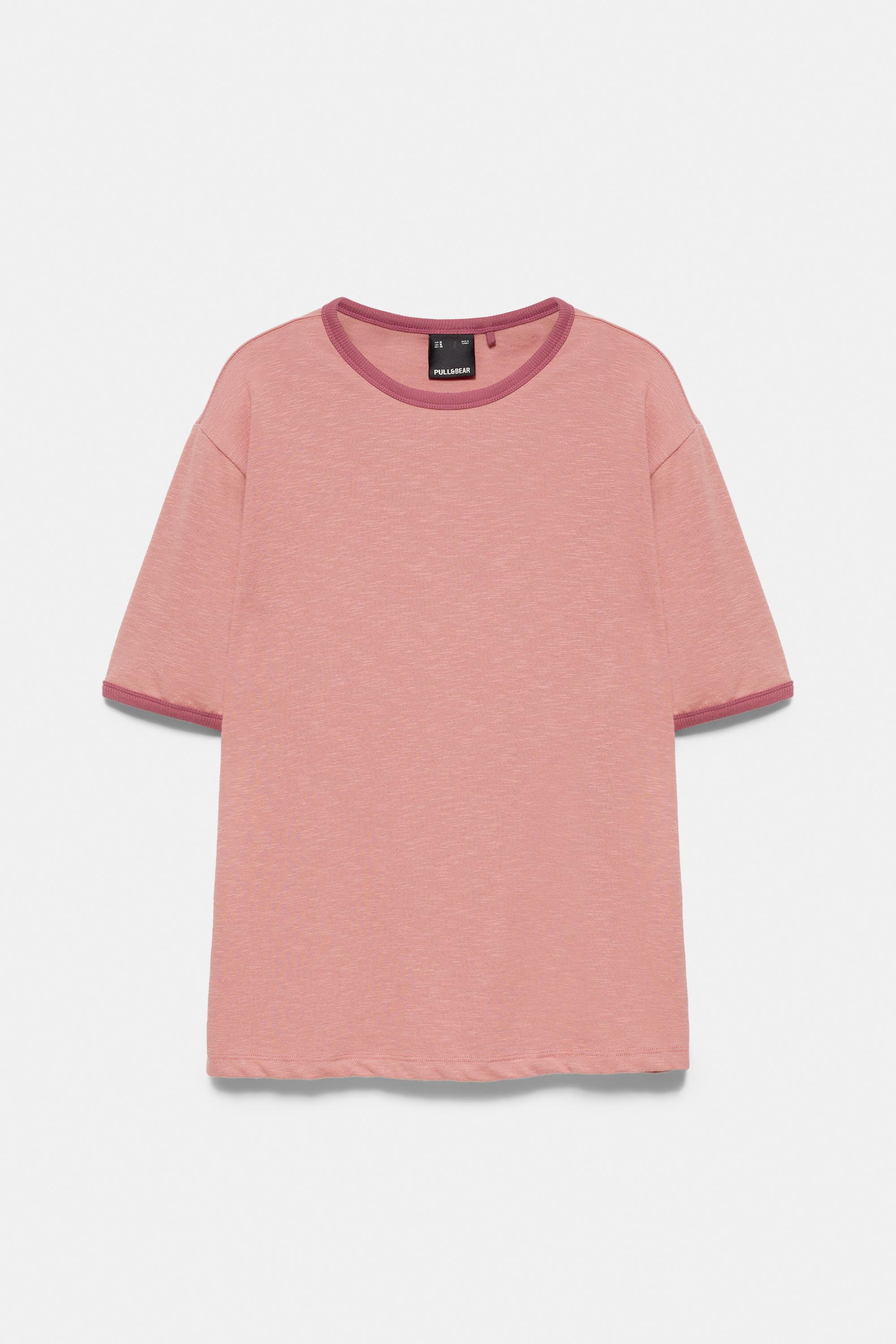 Contrast ribbed T-shirt — Pink