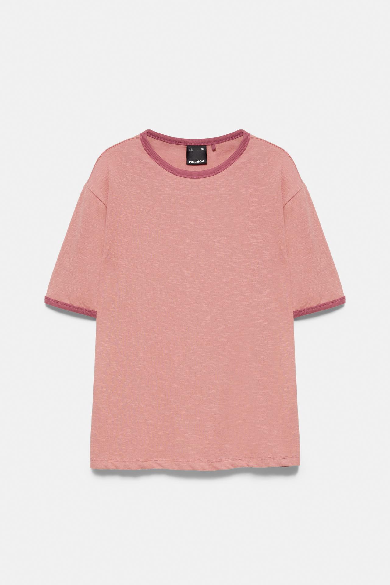 Contrast ribbed T-shirt — Pink