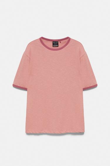 Contrast ribbed T-shirt — Pink 5