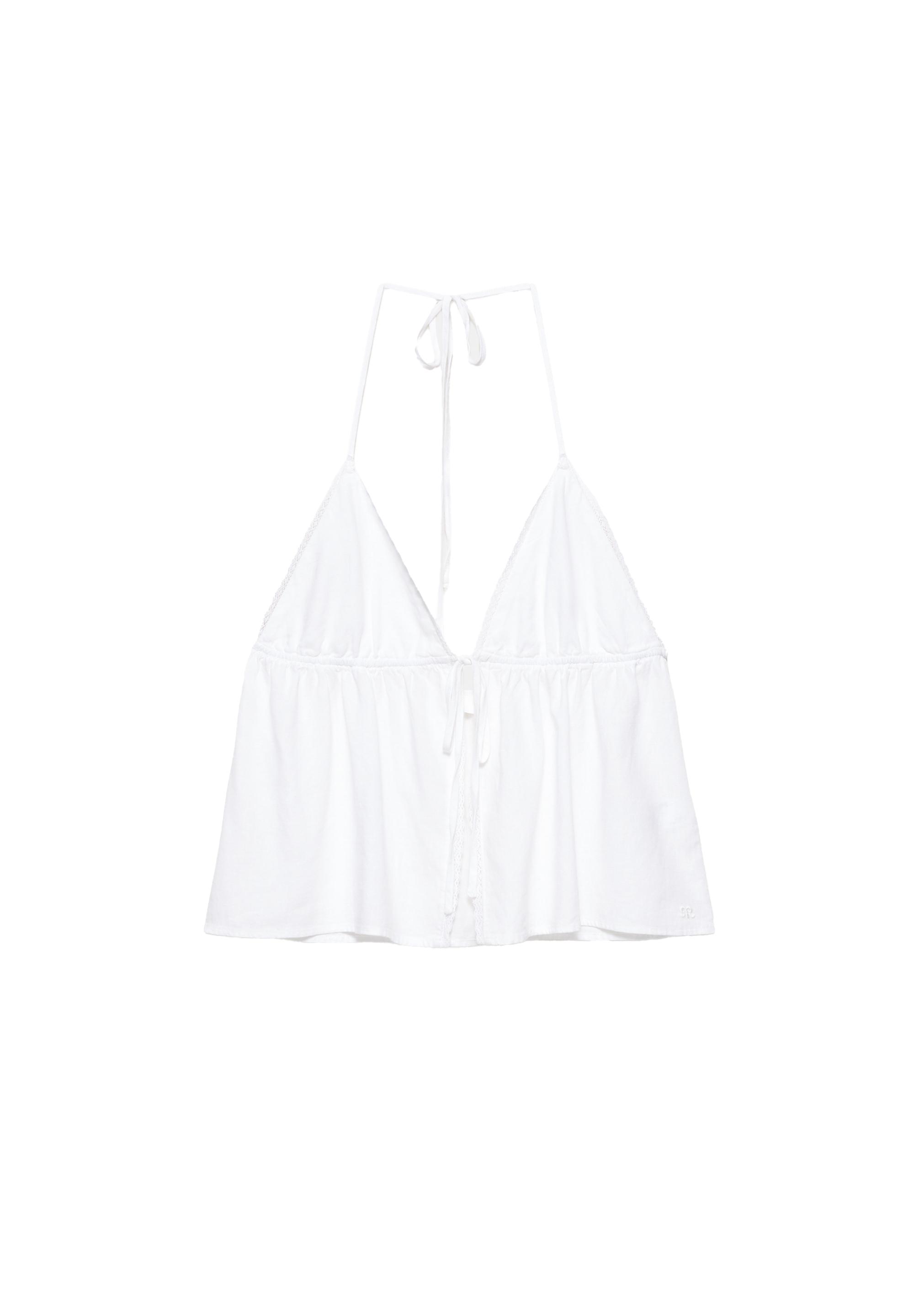 Linen blend halter top — White