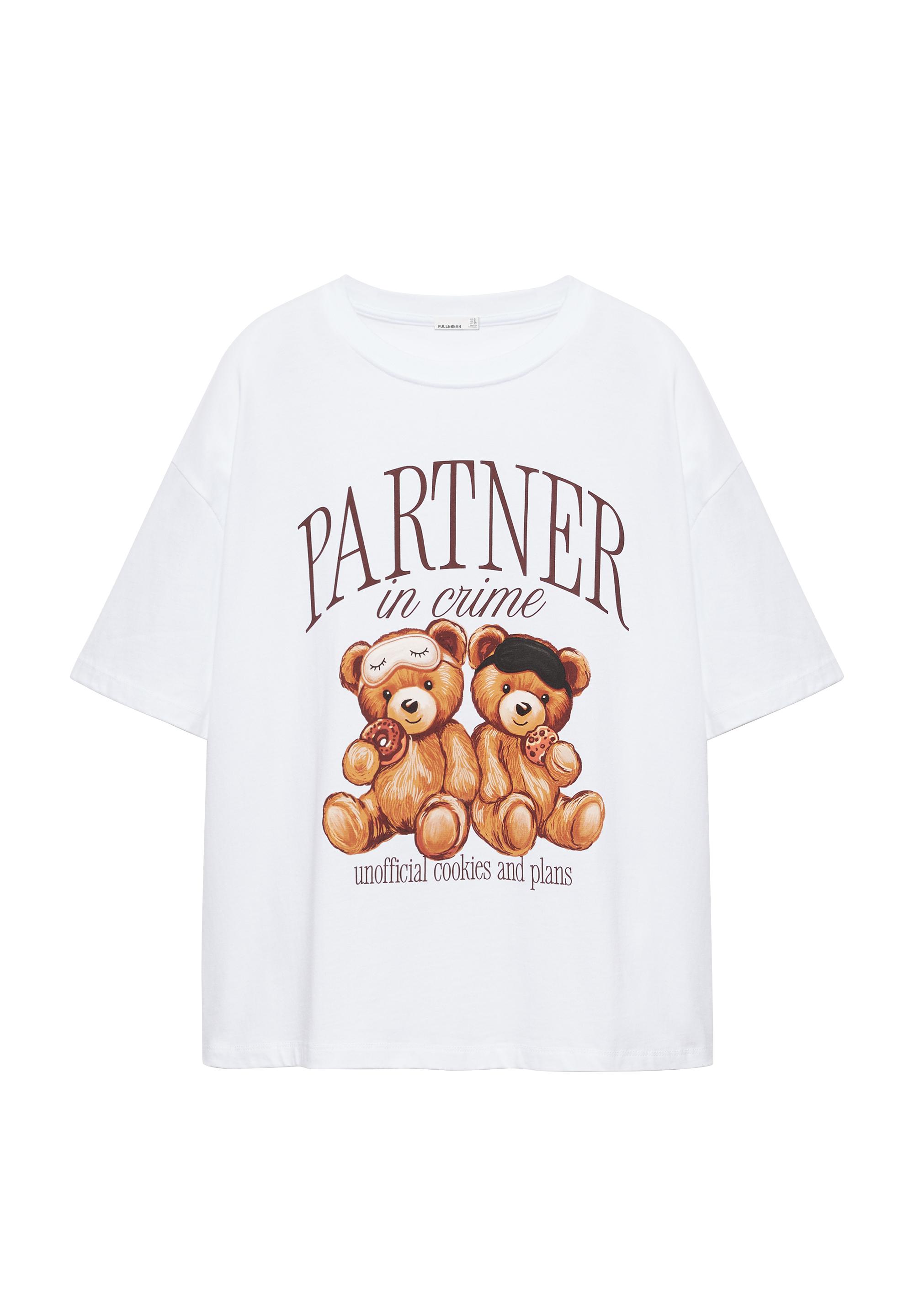 Oversize bear graphic T-shirt — Ecru