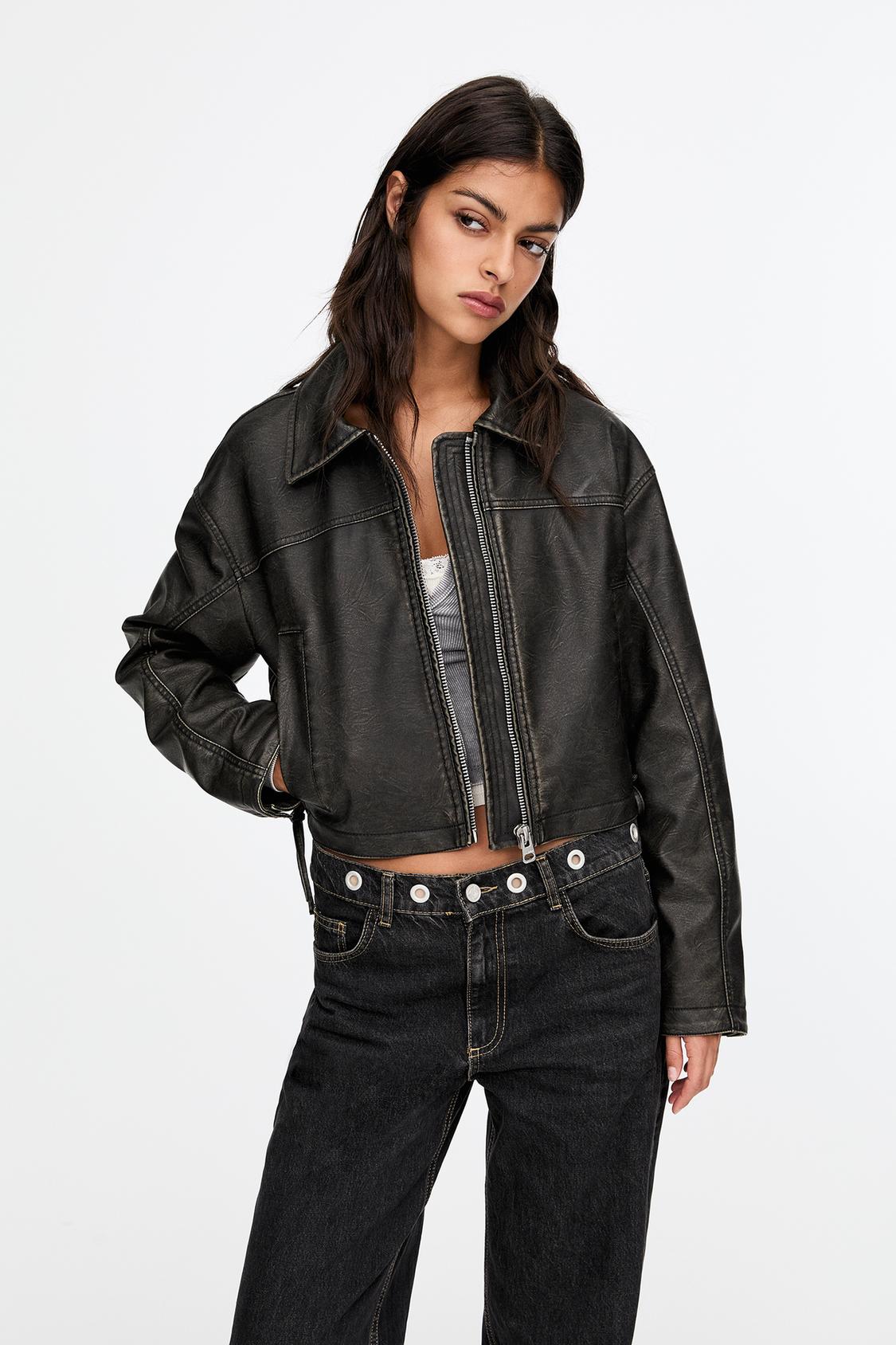 Leather Jacket Giacca Di Pelle Pull And Bear Giubbotto Imbottito