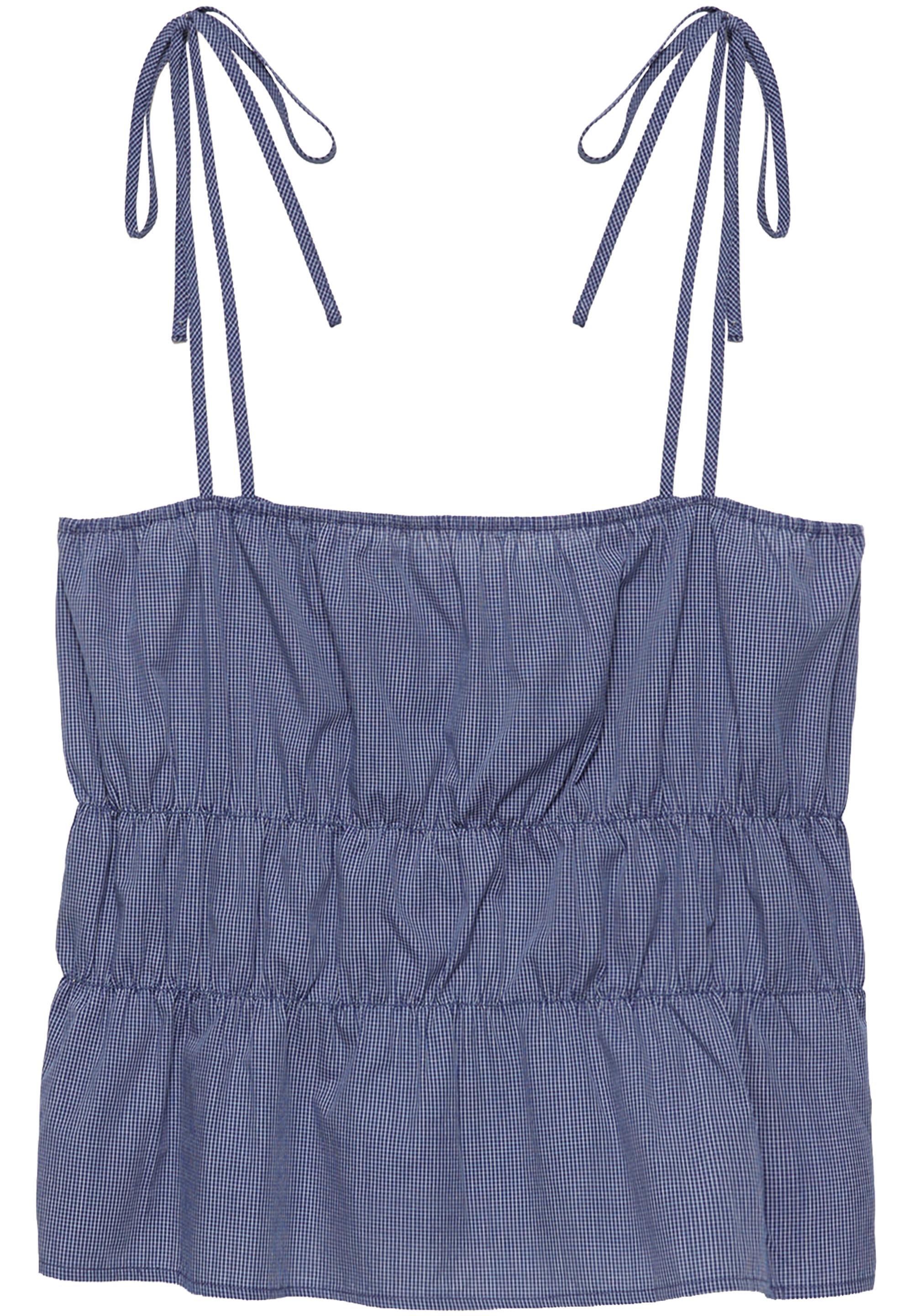 Checked gathered strappy top — Navy