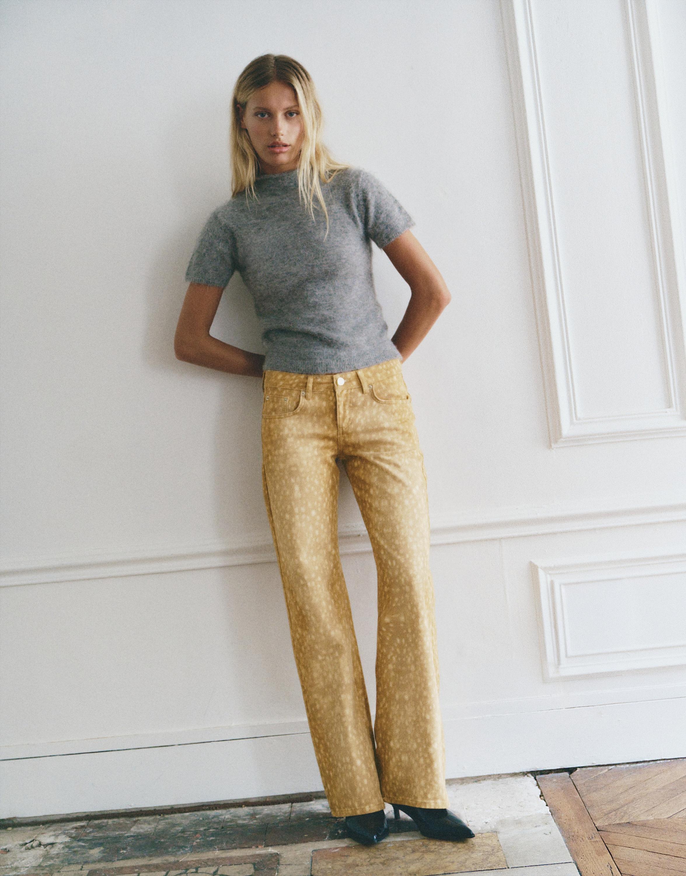Pull&Bear Desenli düşük bel straight fit jean görsel 7