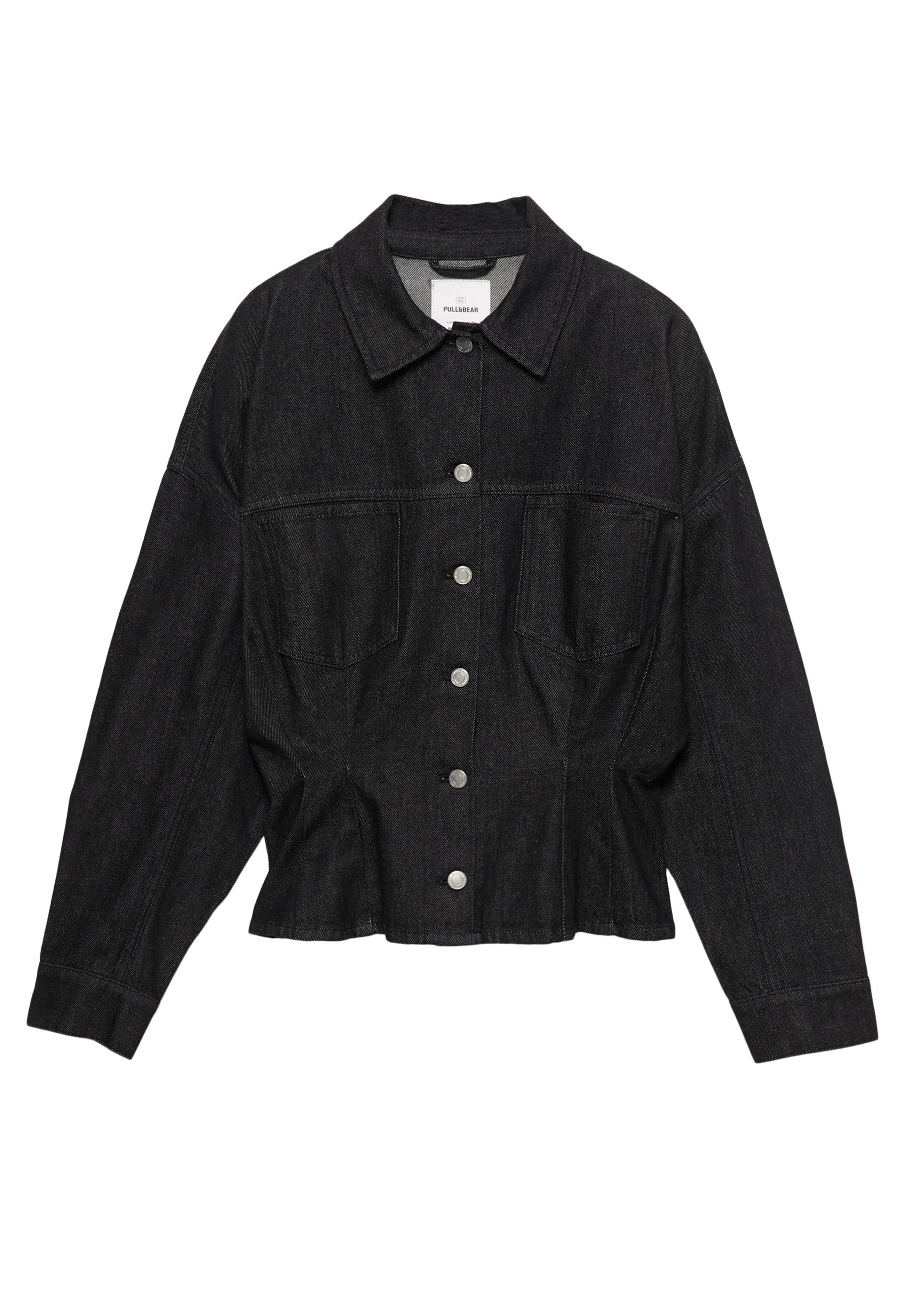 Fitted denim shirt with pleats — Black