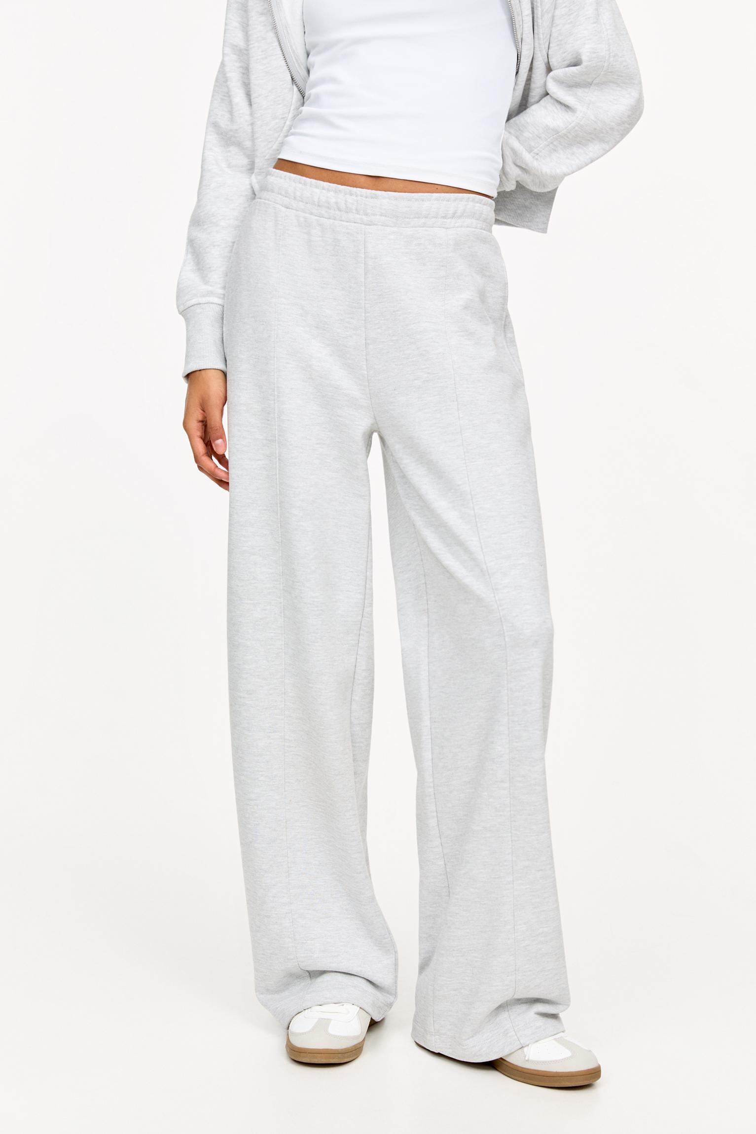 Wide-leg seam detail sweatpants — Grey marl