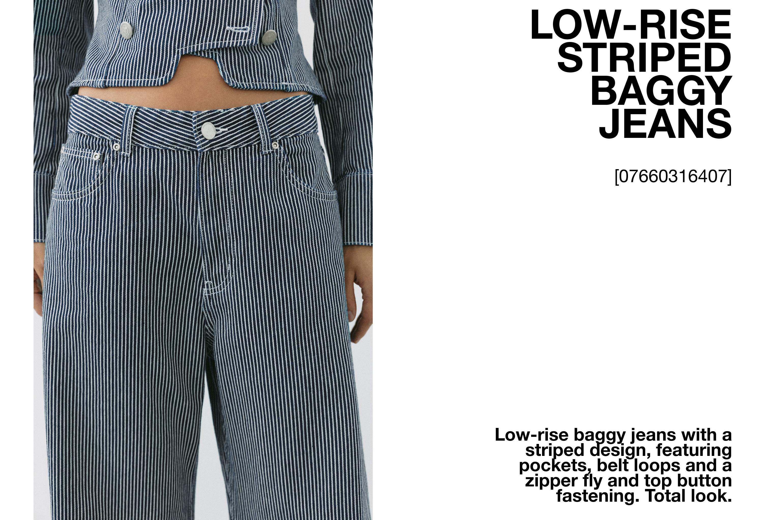 Low-rise striped baggy jeans — Dark blue